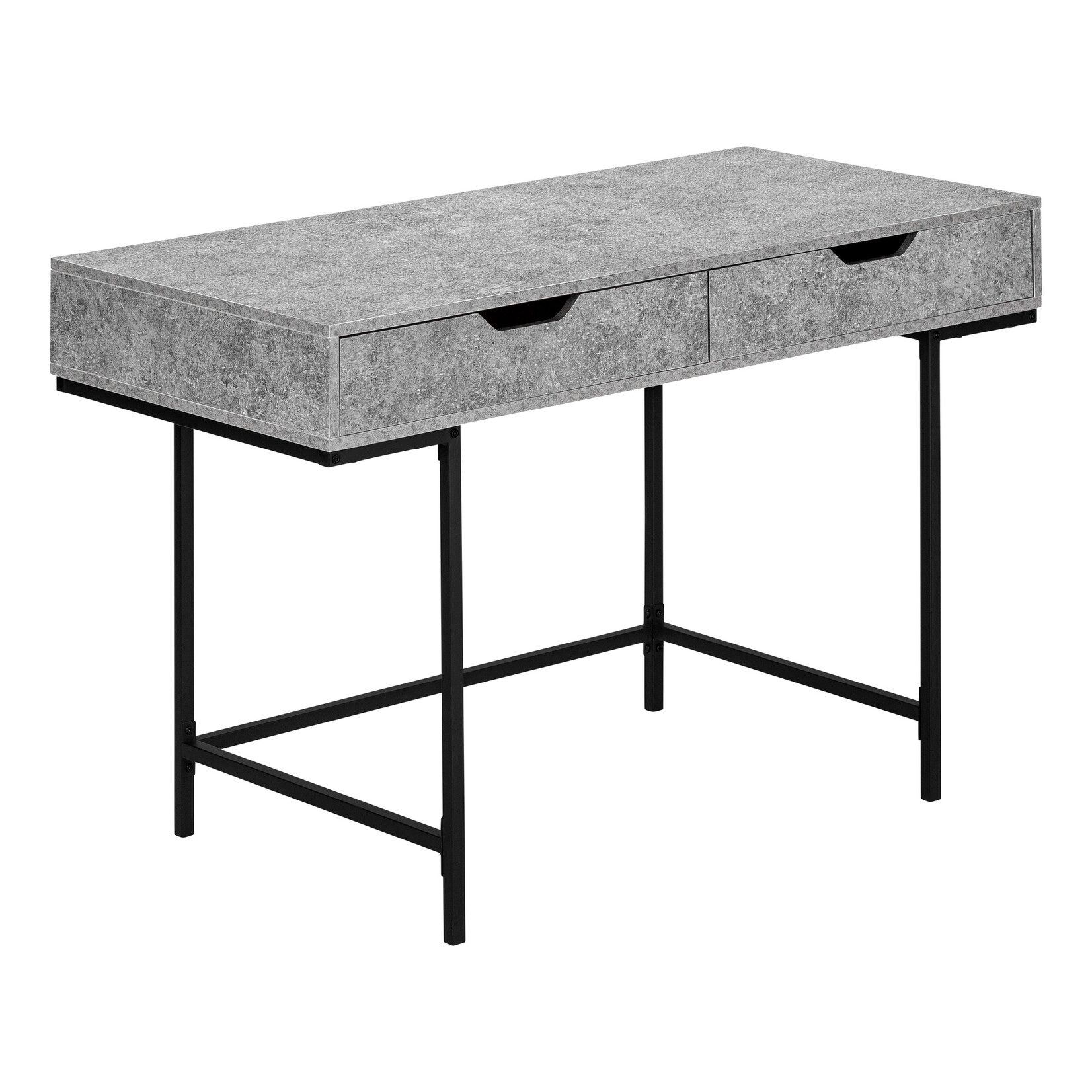 COMPUTER DESK - 48"L / GREY STONE-LOOK / BLACK METAL