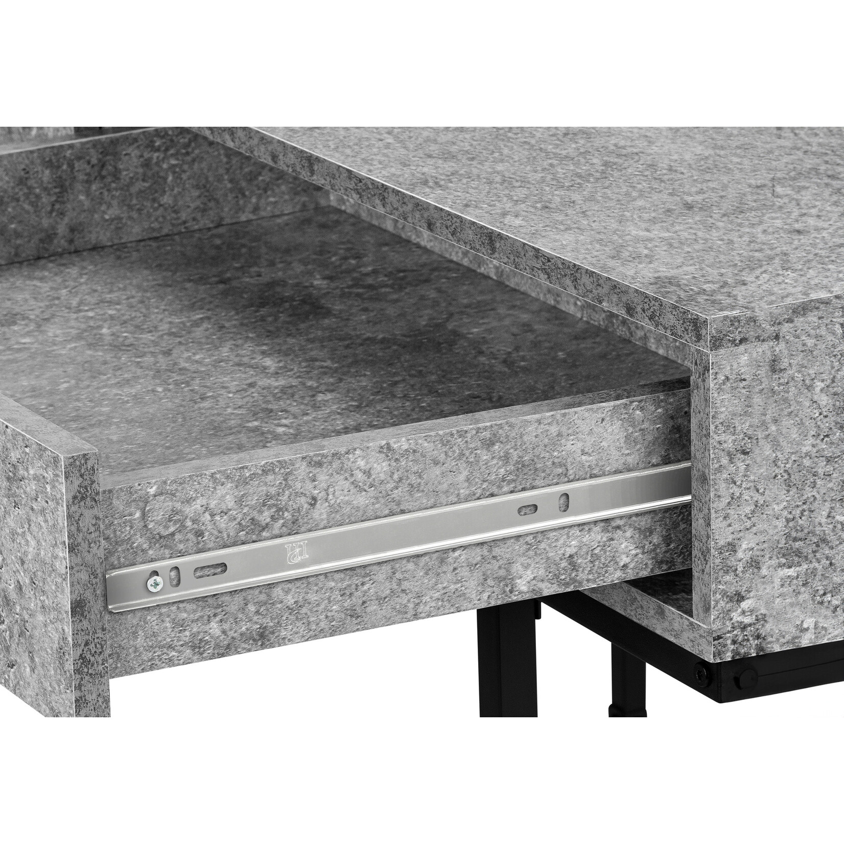 COMPUTER DESK - 48"L / GREY STONE-LOOK / BLACK METAL