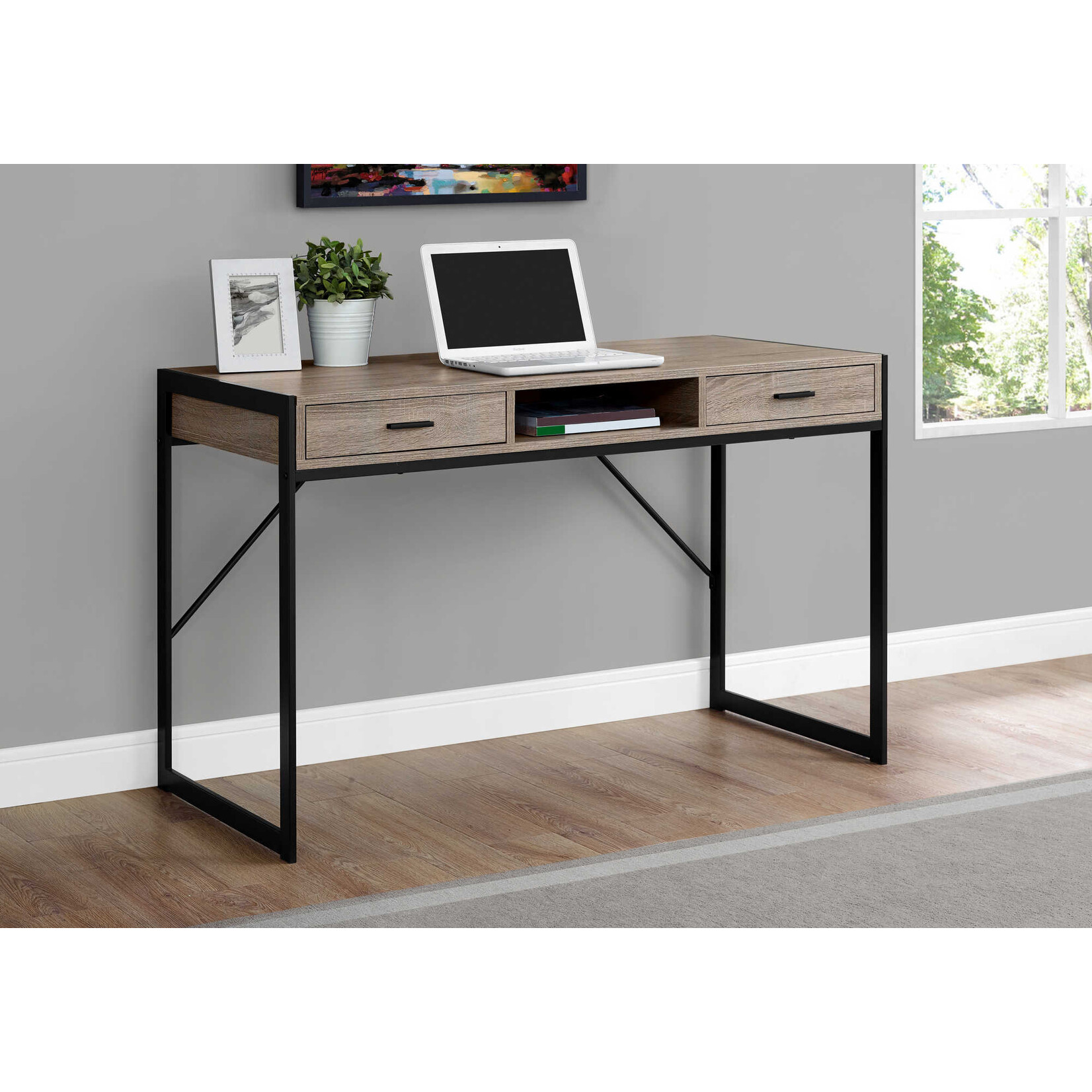 BUREAU - 48"L / TAUPE FONCE / METAL NOIR