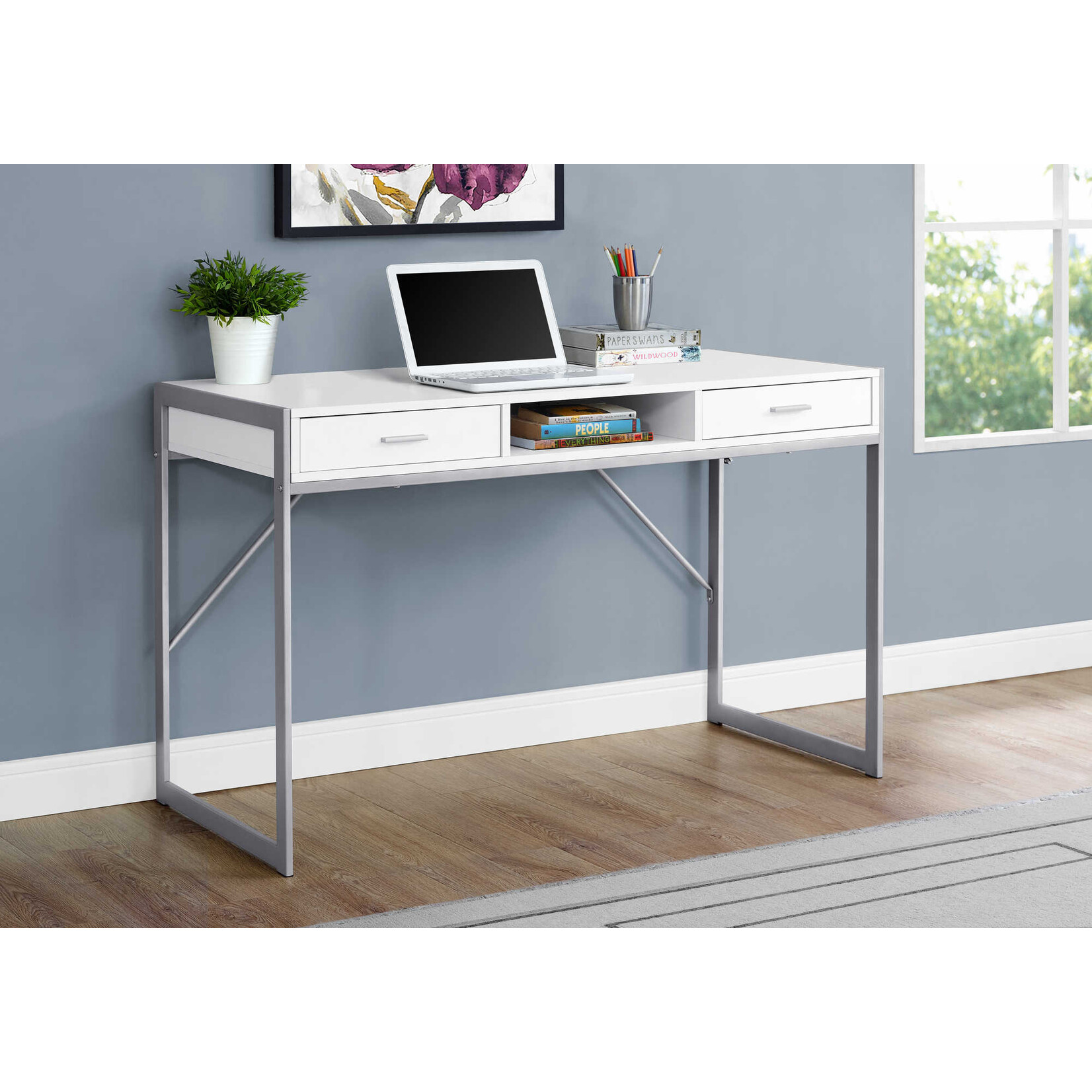 COMPUTER DESK - 48"L / WHITE / SILVER METAL