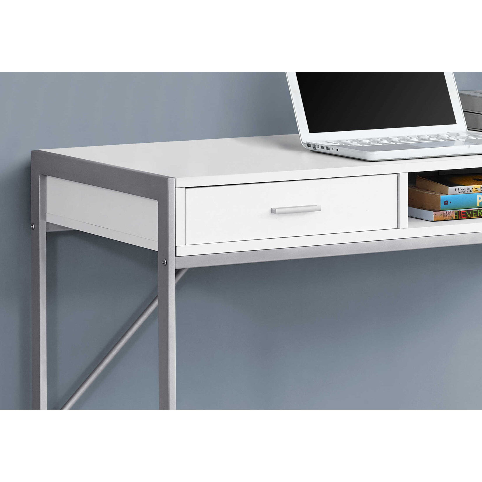 COMPUTER DESK - 48"L / WHITE / SILVER METAL