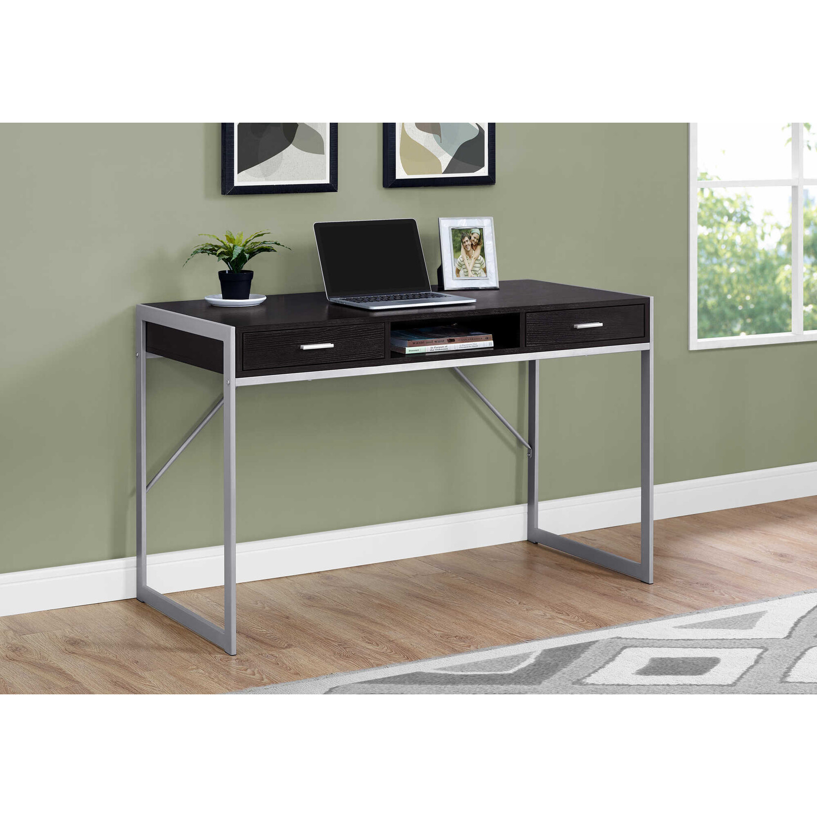 COMPUTER DESK - 48"L / CAPPUCCINO / SILVER METAL