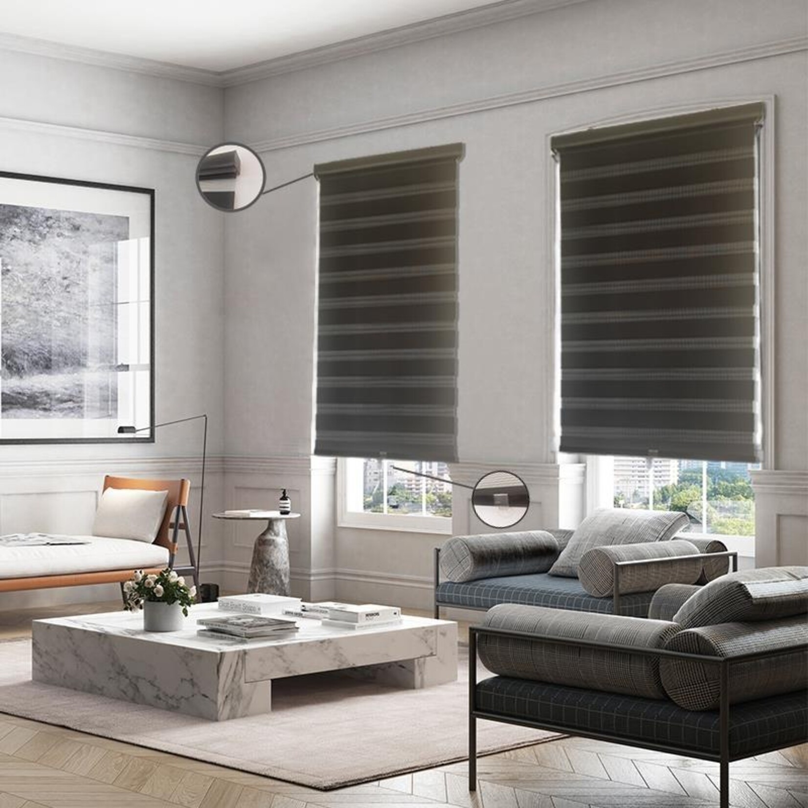 ITY INTERNATIONAL Olivia Stone Zebra Cordless Blinds, Black