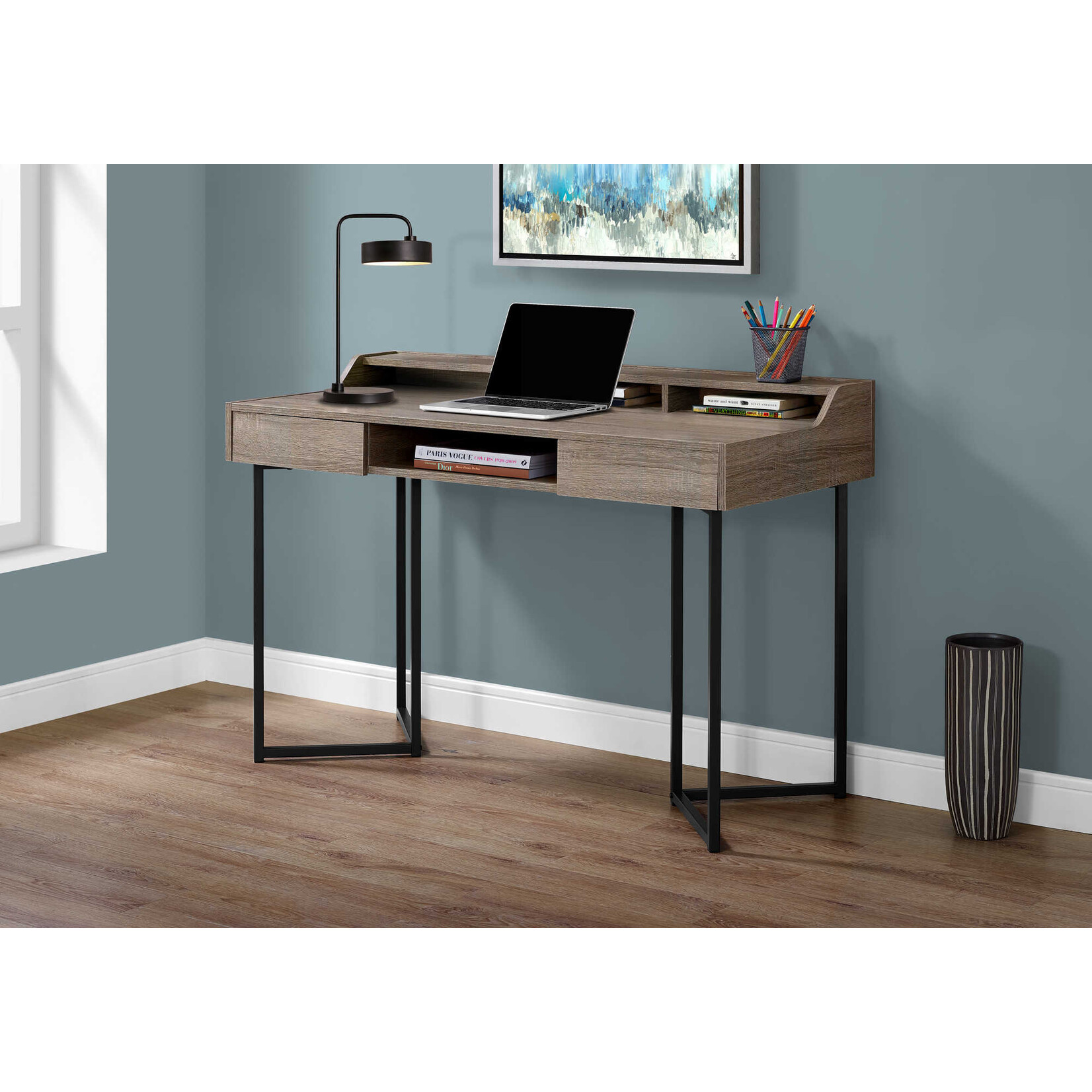 BUREAU - 48"L / TAUPE FONCE / METAL NOIR