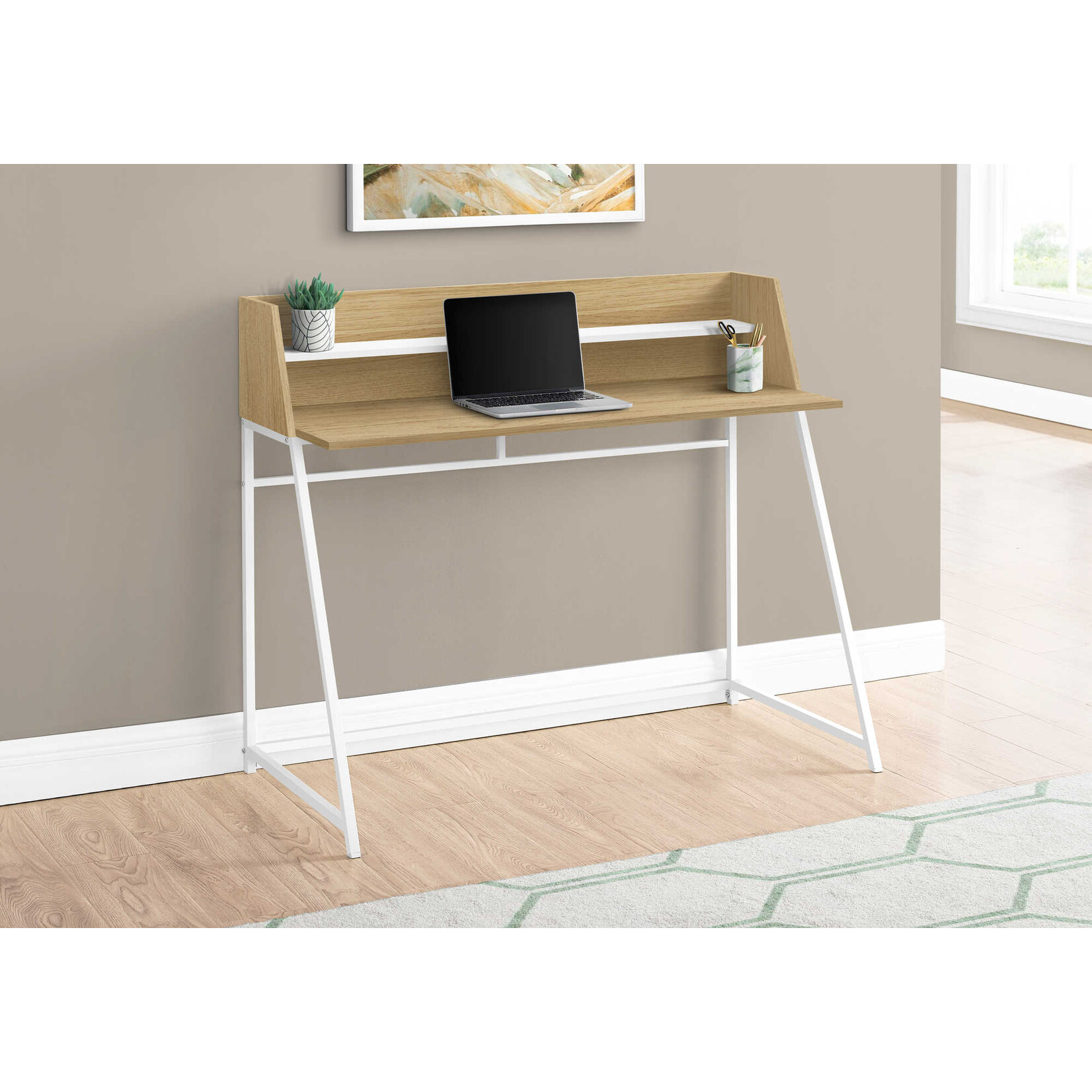 COMPUTER DESK - 48"L / NATURAL / WHITE METAL