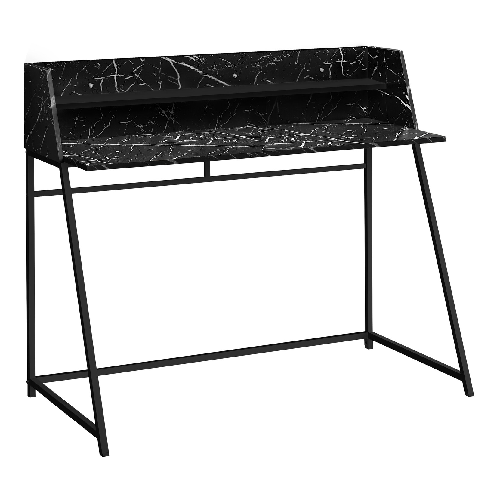 COMPUTER DESK - 48"L / BLACK MARBLE-LOOK / BLACK METAL