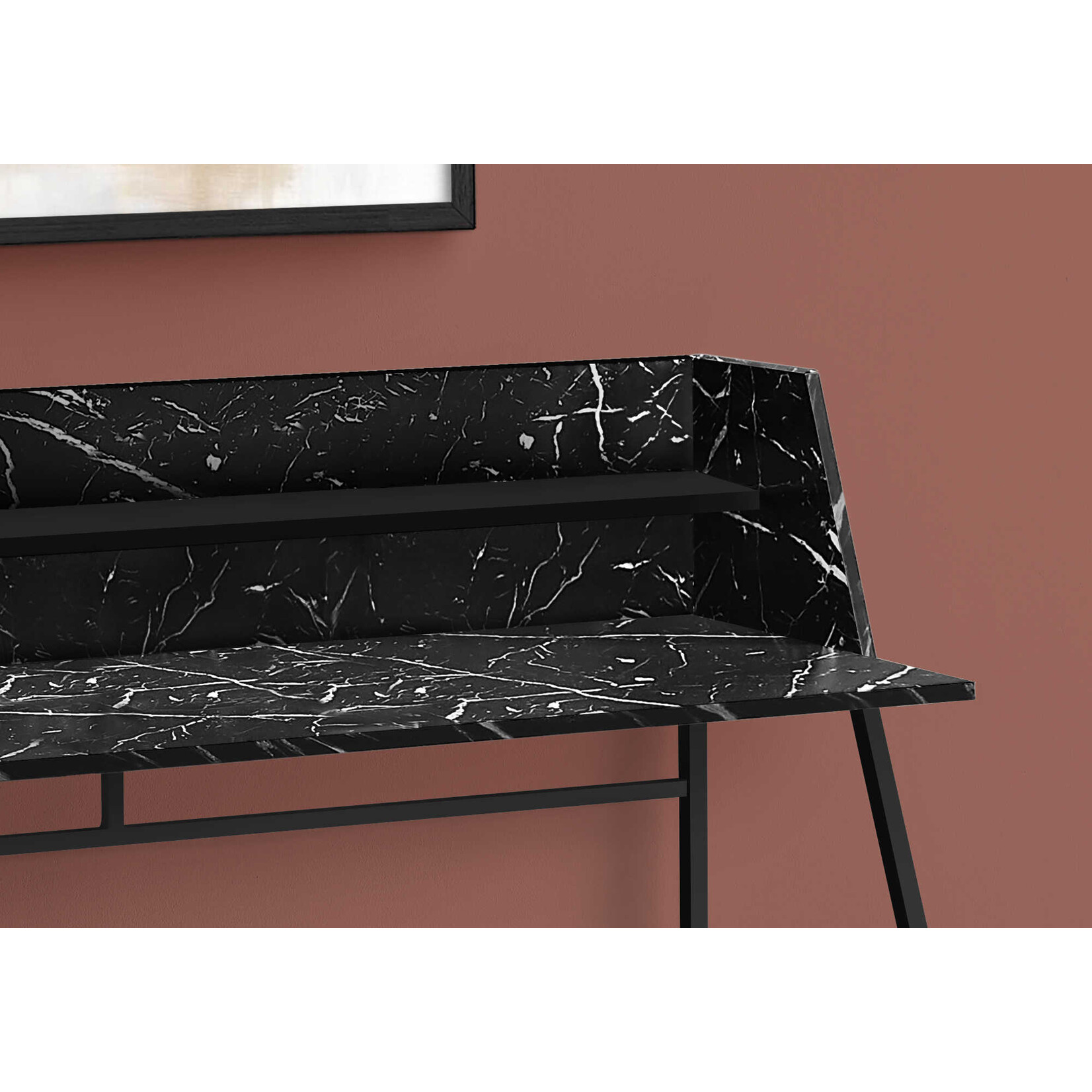 COMPUTER DESK - 48"L / BLACK MARBLE-LOOK / BLACK METAL