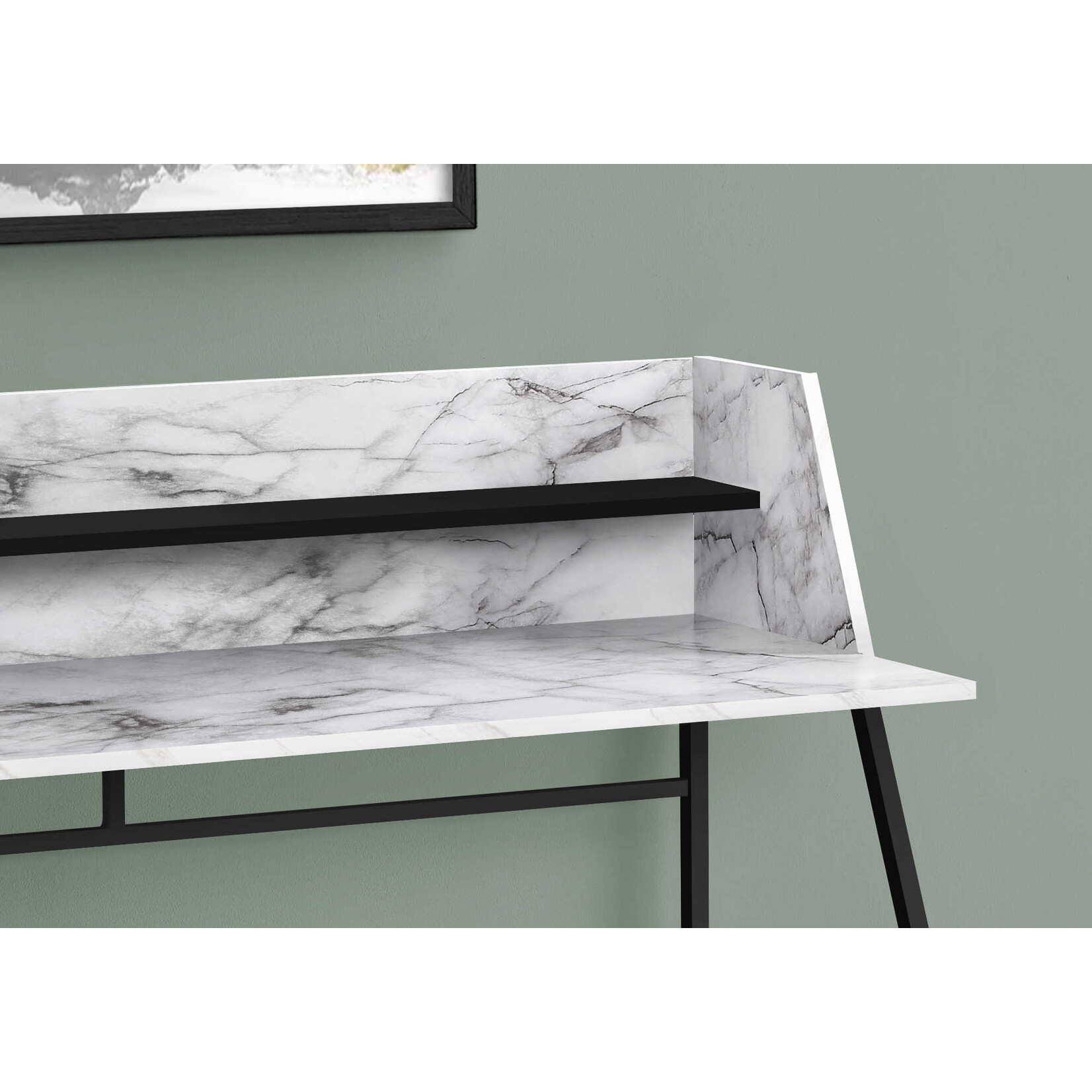 COMPUTER DESK - 48"L / WHITE MARBLE-LOOK / BLACK METAL