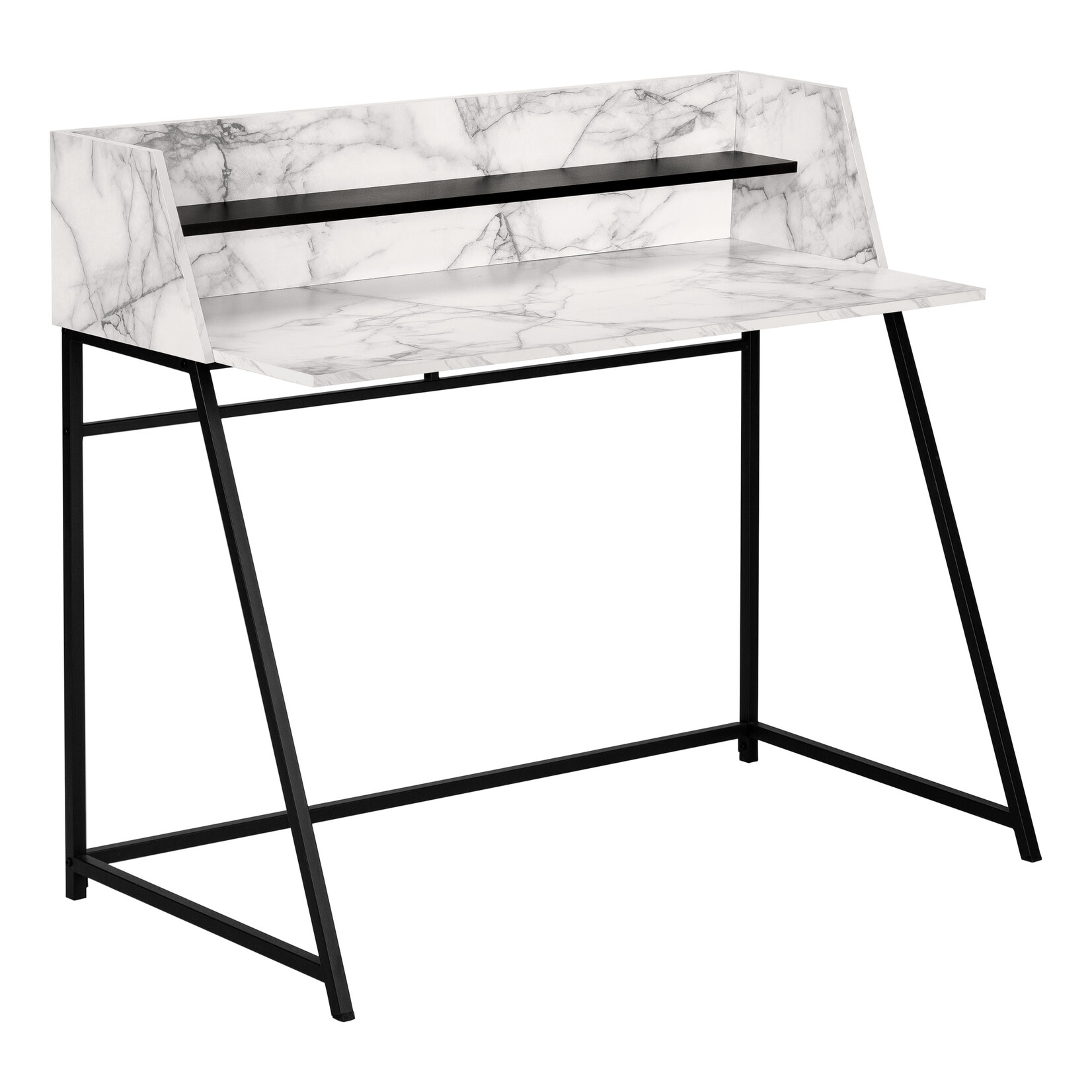 COMPUTER DESK - 48"L / WHITE MARBLE-LOOK / BLACK METAL
