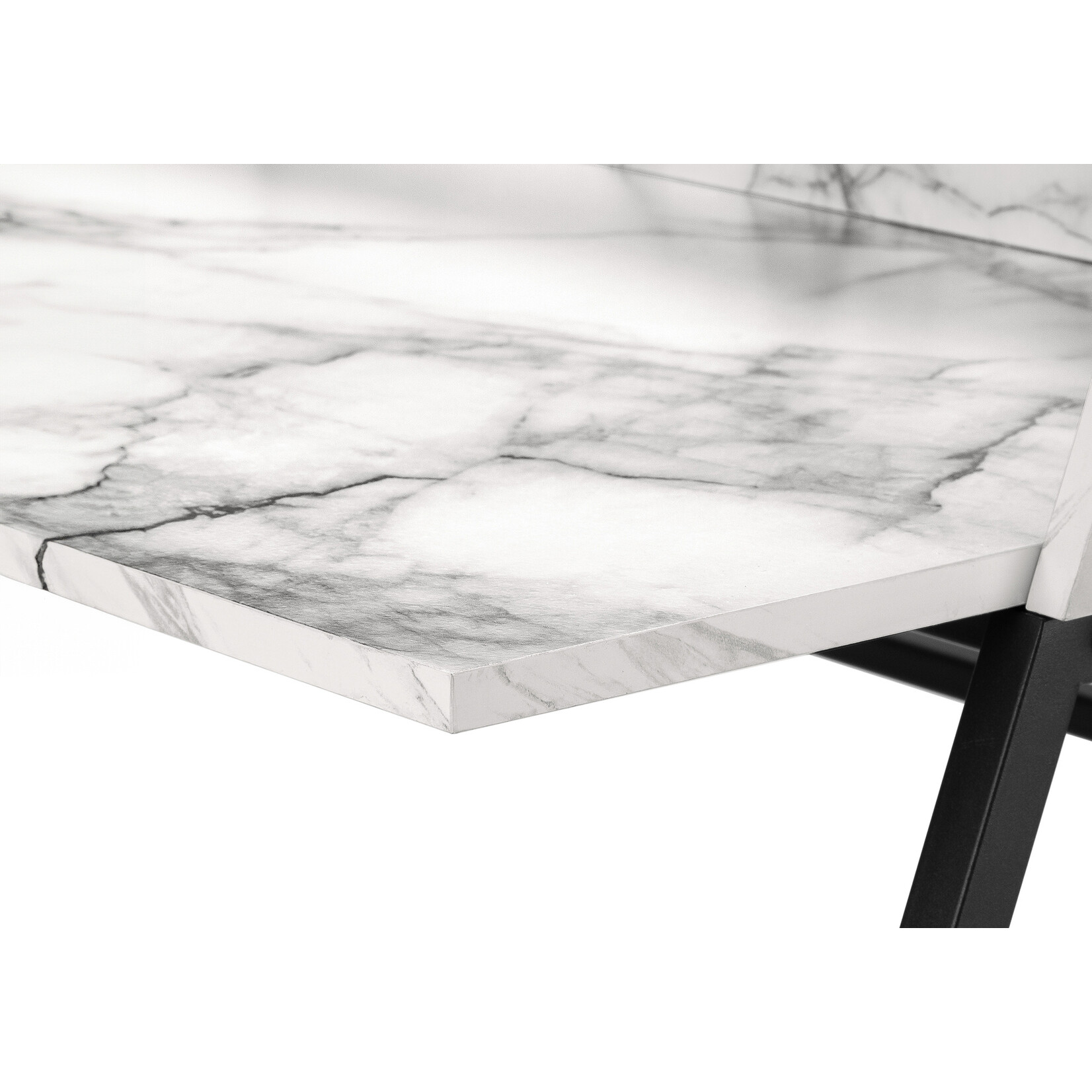 COMPUTER DESK - 48"L / WHITE MARBLE-LOOK / BLACK METAL