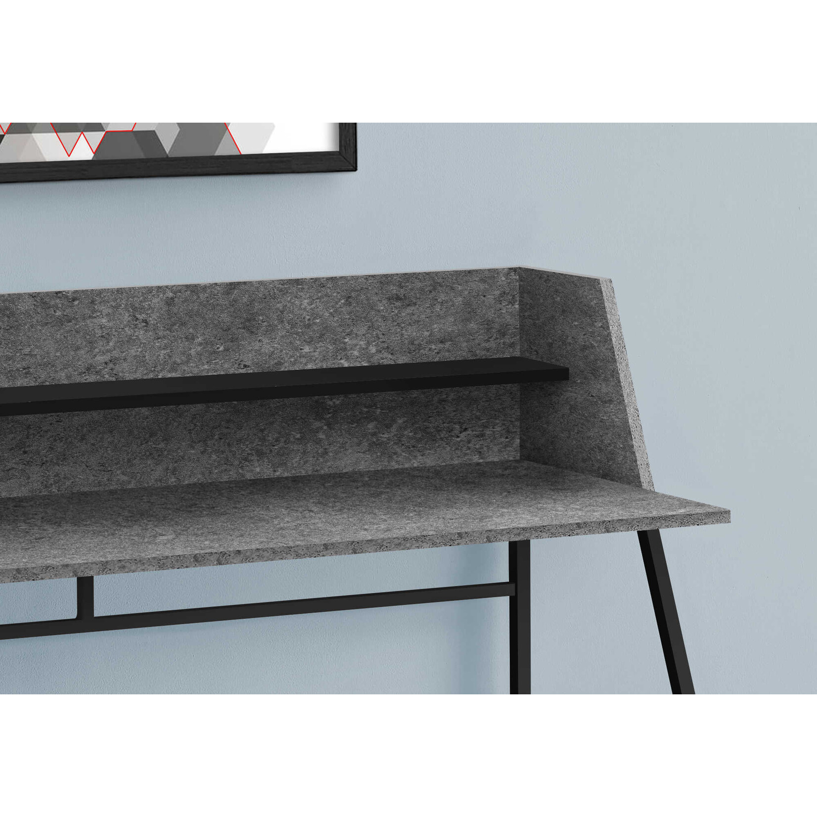 COMPUTER DESK - 48"L / GREY STONE-LOOK / BLACK METAL