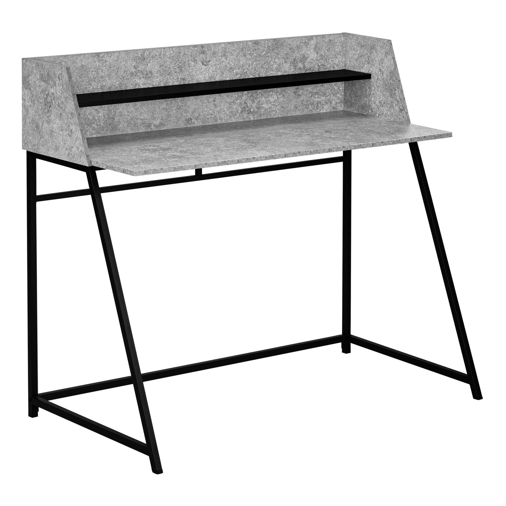 COMPUTER DESK - 48"L / GREY STONE-LOOK / BLACK METAL