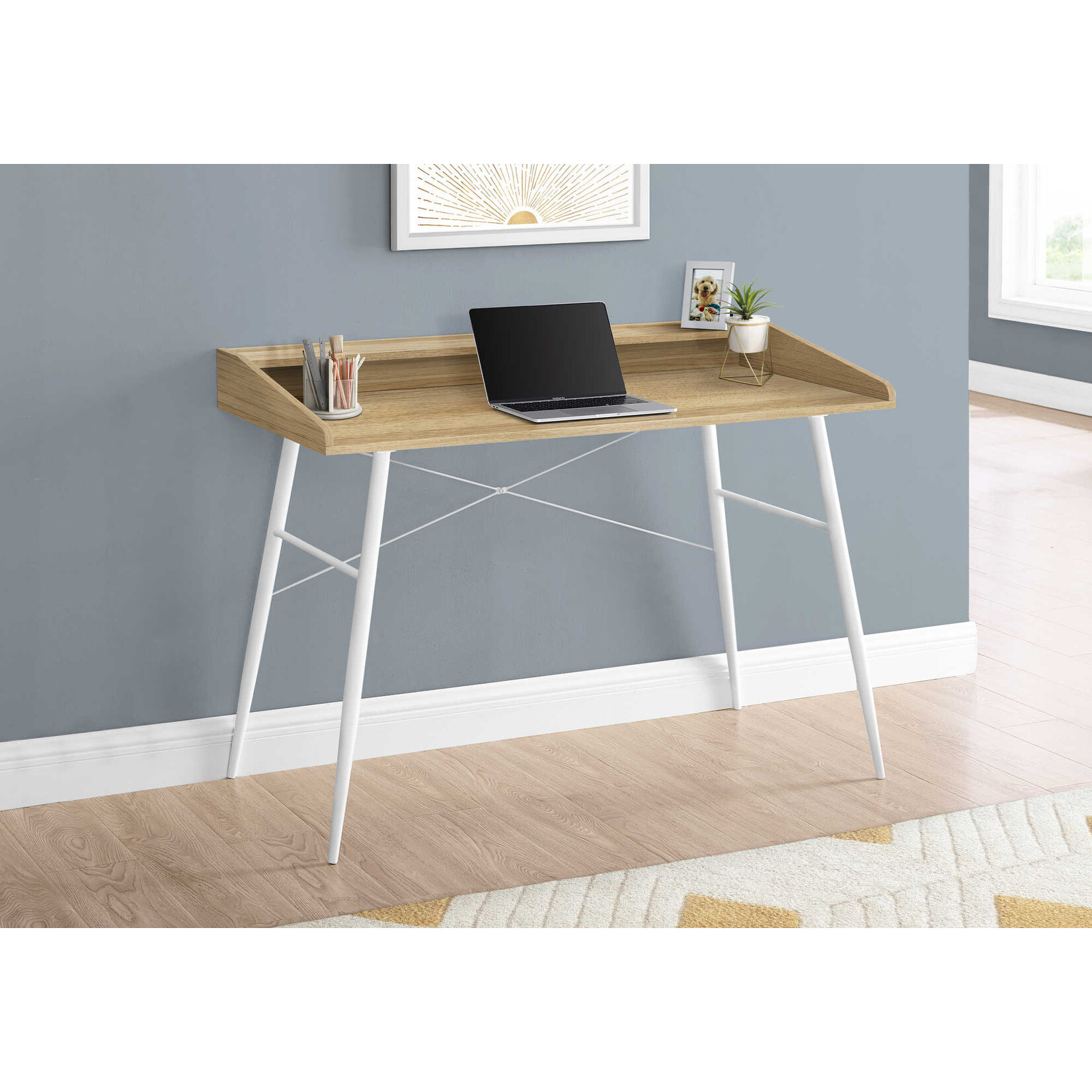 COMPUTER DESK - 48"L / NATURAL / WHITE METAL