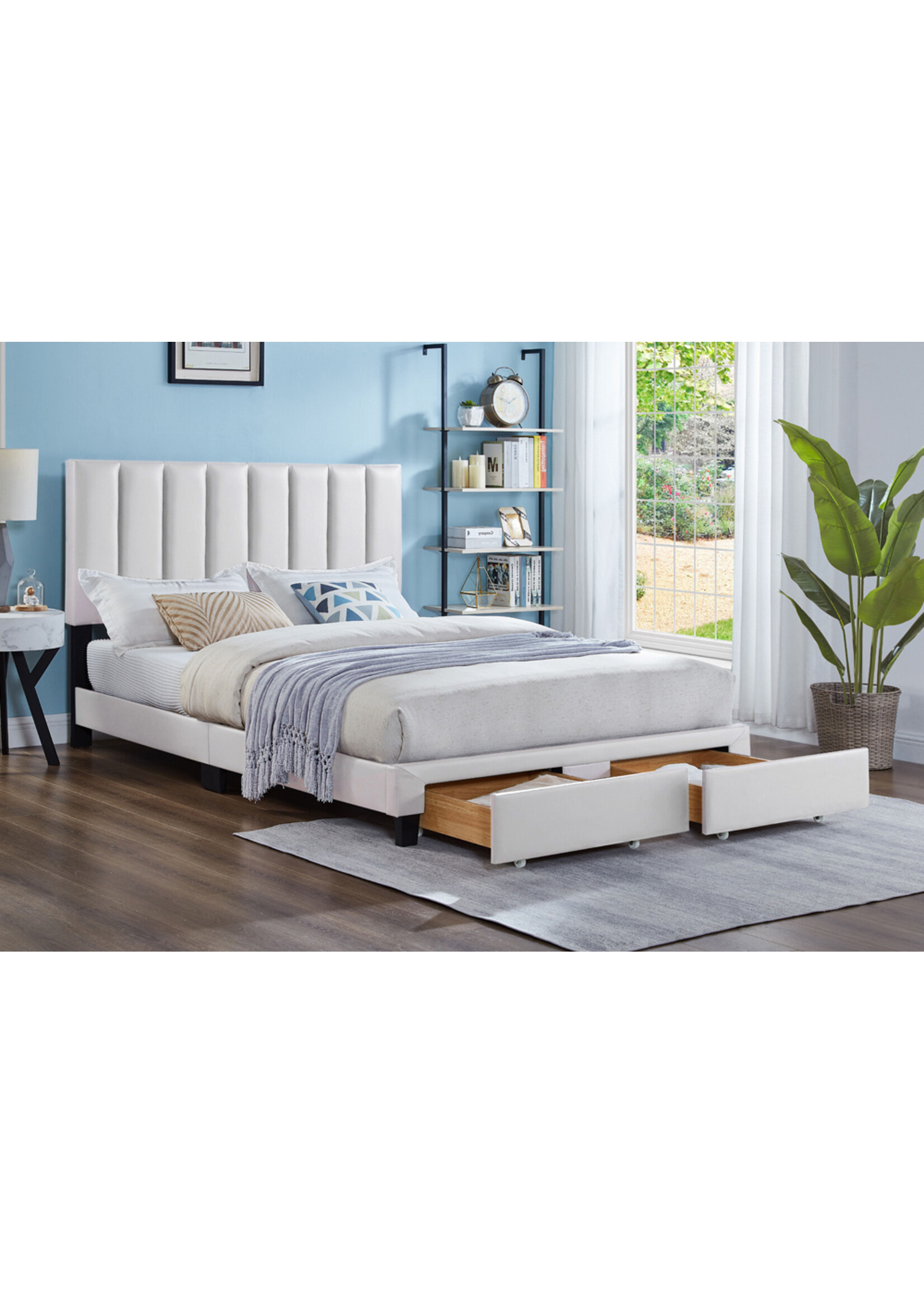 2120 Upholstered Platform Bed with Storage, White