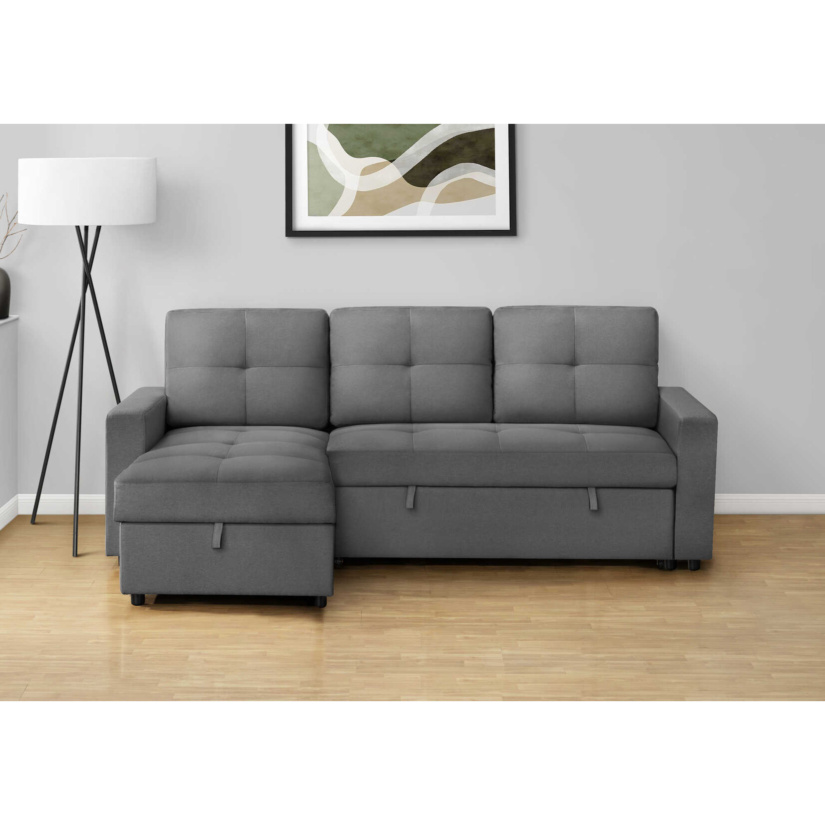 Angie Sectional Sofa Futon, Stone Grey