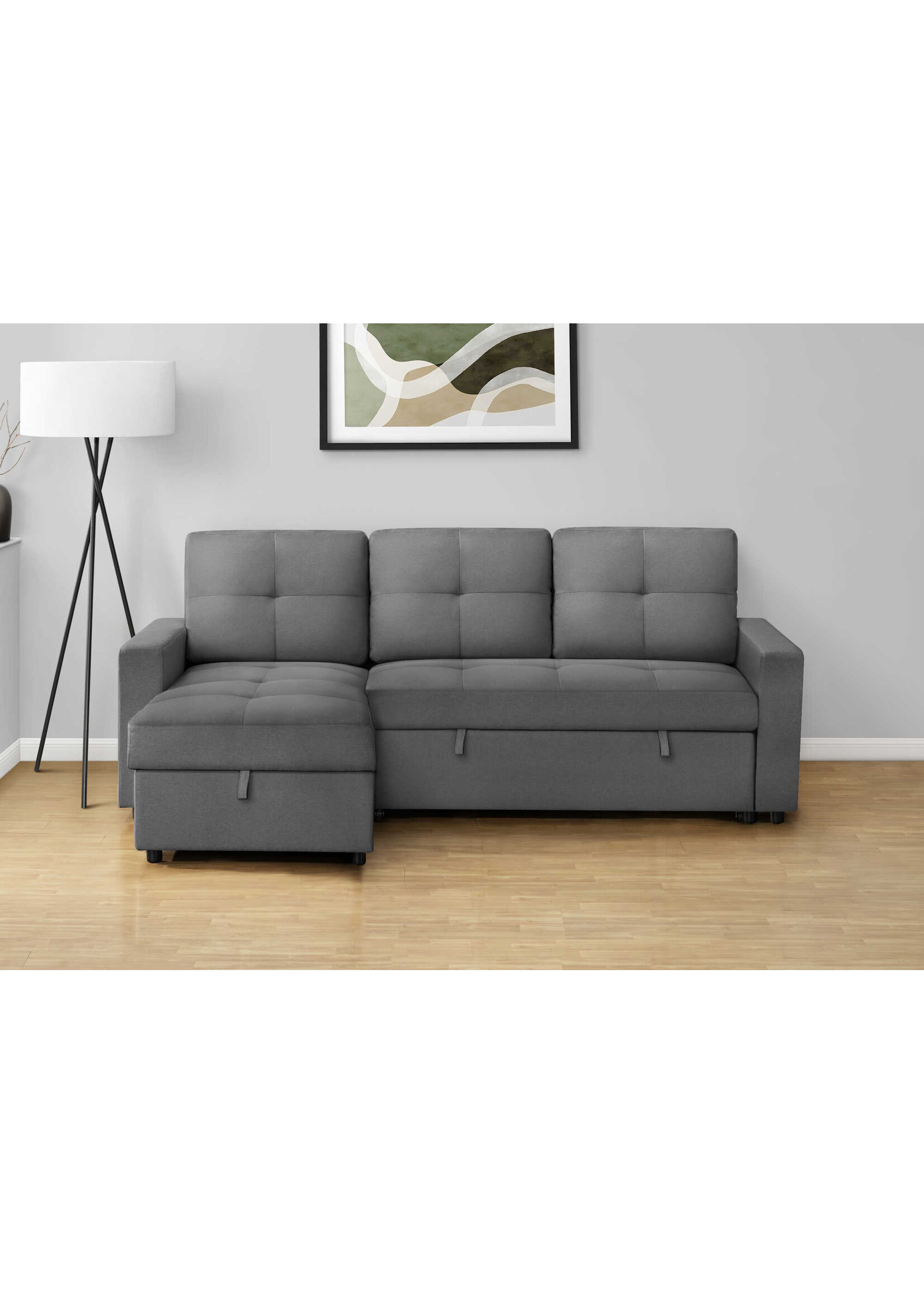 Angie Sectional Sofa Futon, Stone Grey