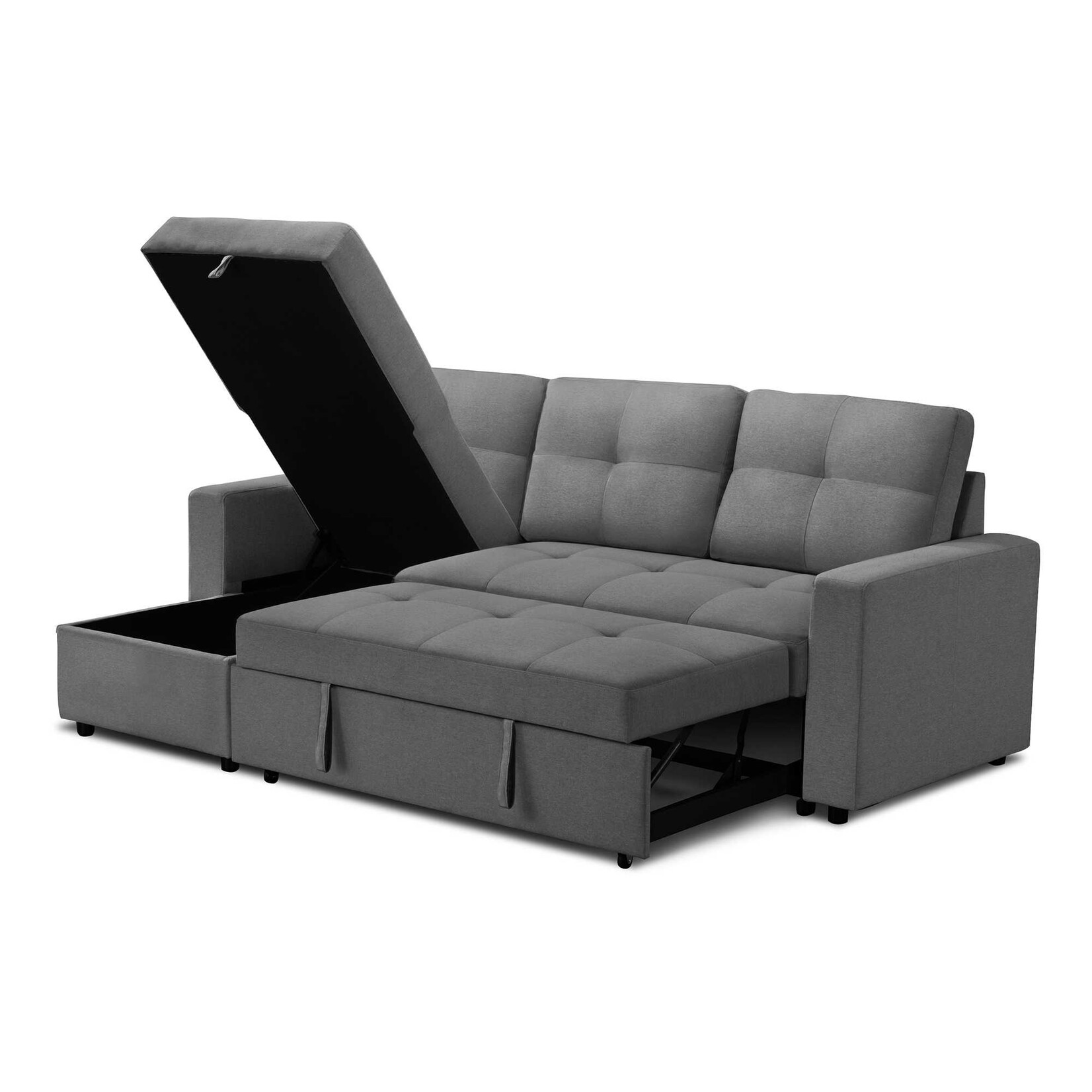 Angie Sectional Sofa Futon, Stone Grey