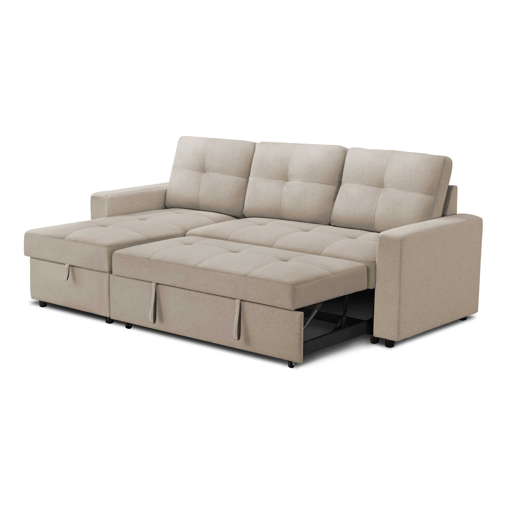 Angie Sectional Sofa Futon, Light Beige
