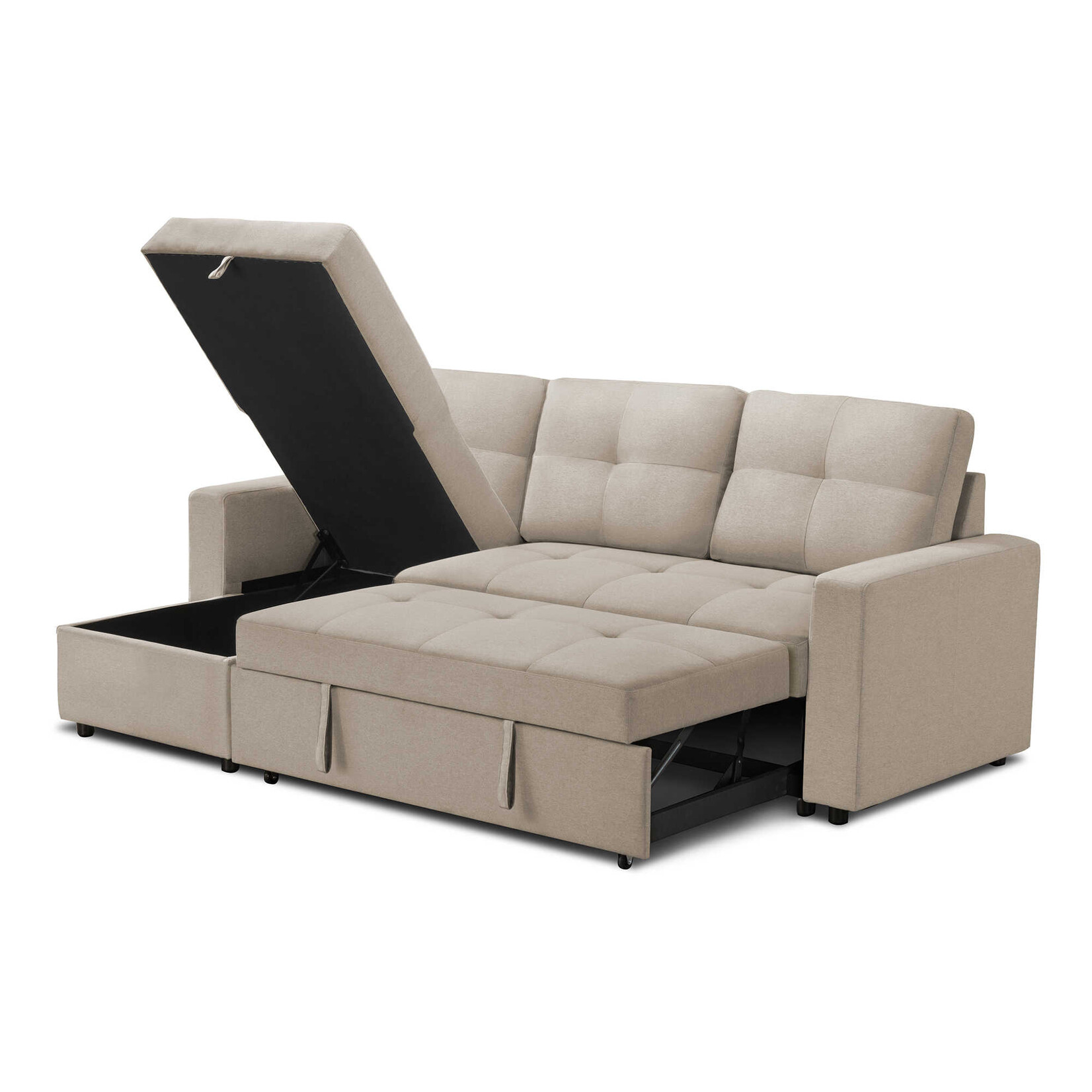 Angie Sectional Sofa Futon, Light Beige