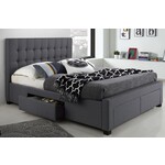 Grey Linen Upholstered Bed with Storage,