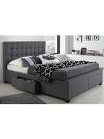 Grey Linen Upholstered Bed with Storage,