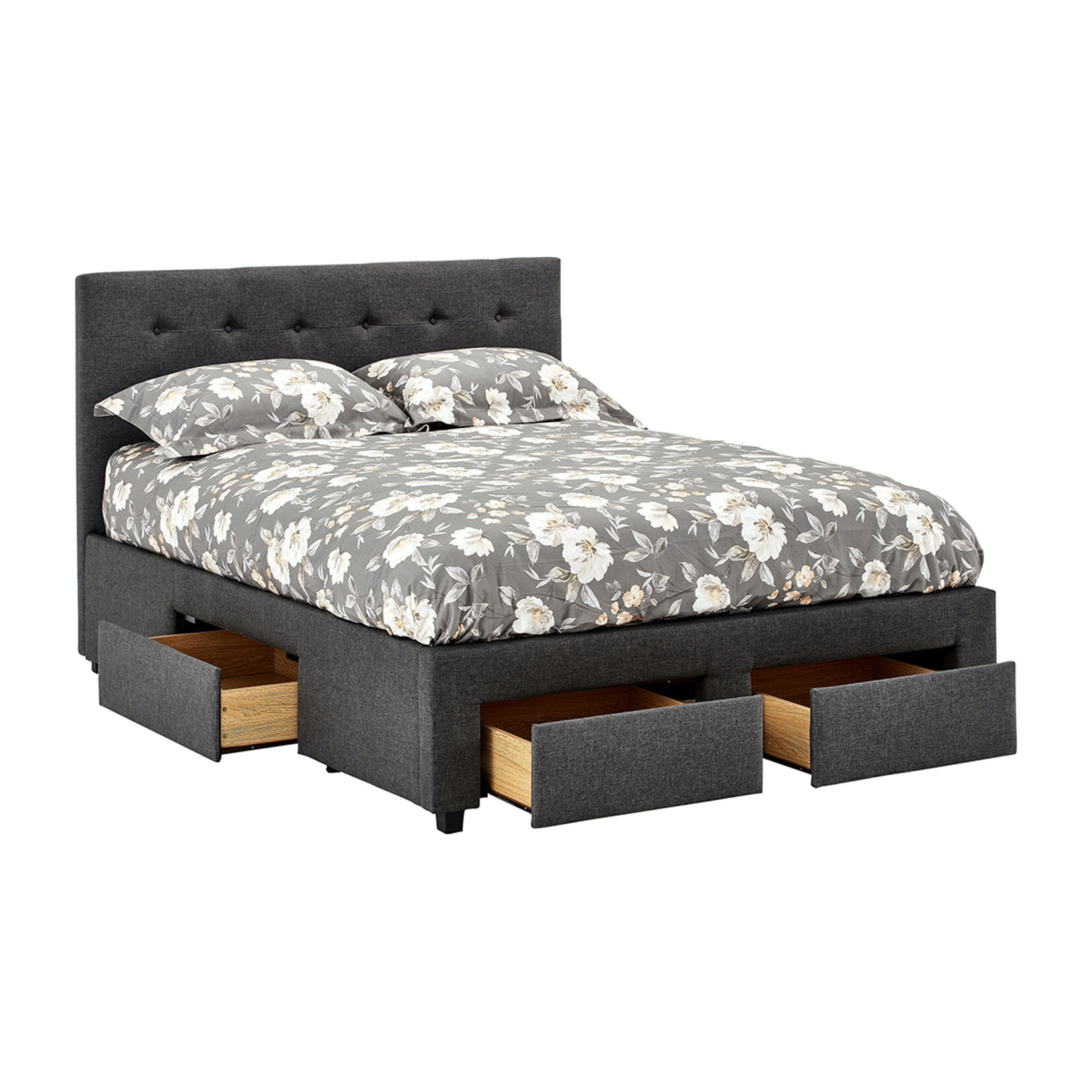Grey Linen Upholstered Bed with Storage,