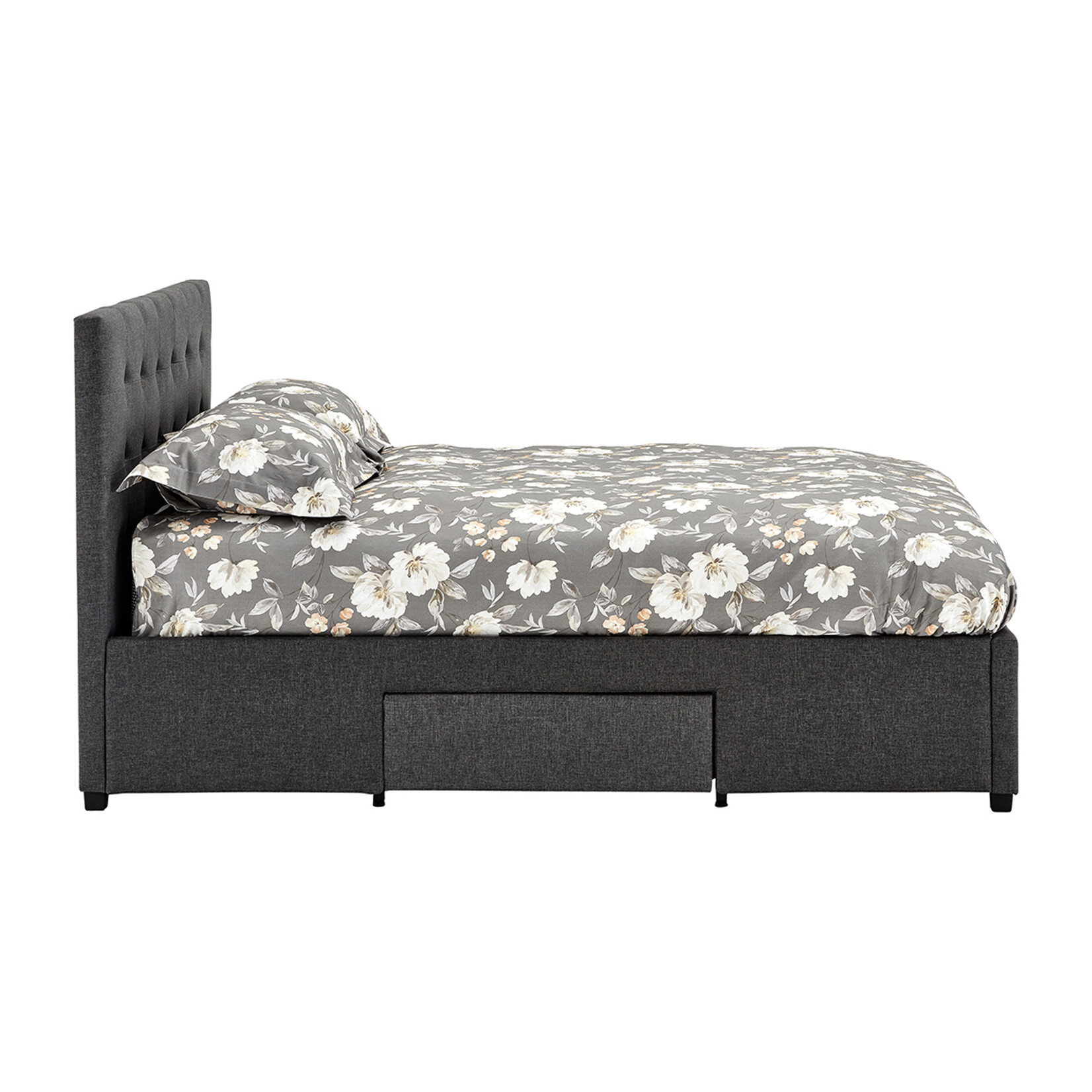 Grey Linen Upholstered Bed with Storage,