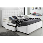 White Linen Upholstered Bed with Storage,