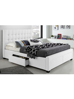 White Linen Upholstered Bed with Storage,