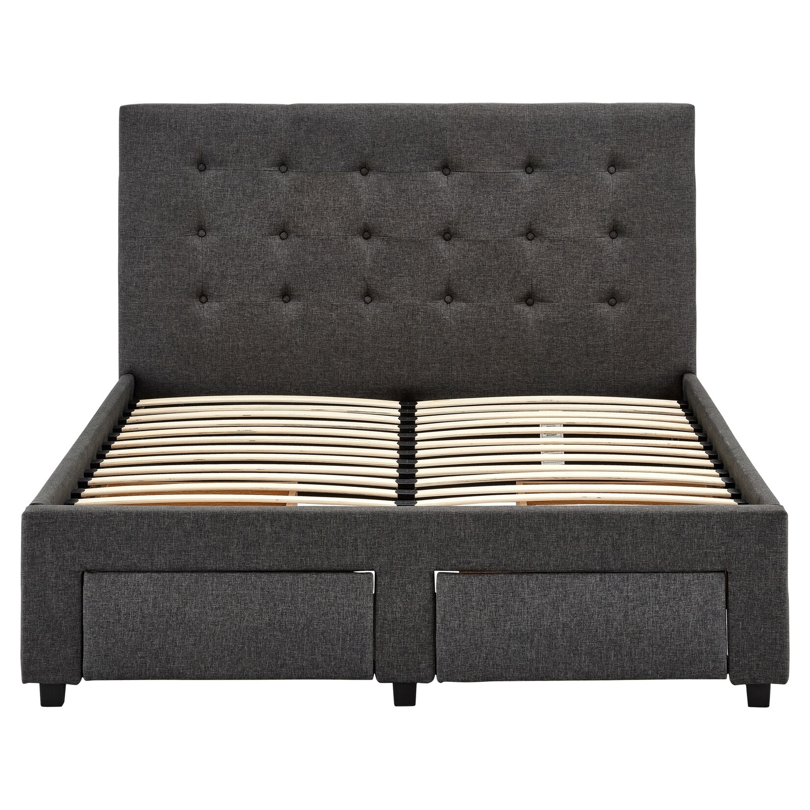 Grey Linen Upholstered Bed with Storage,