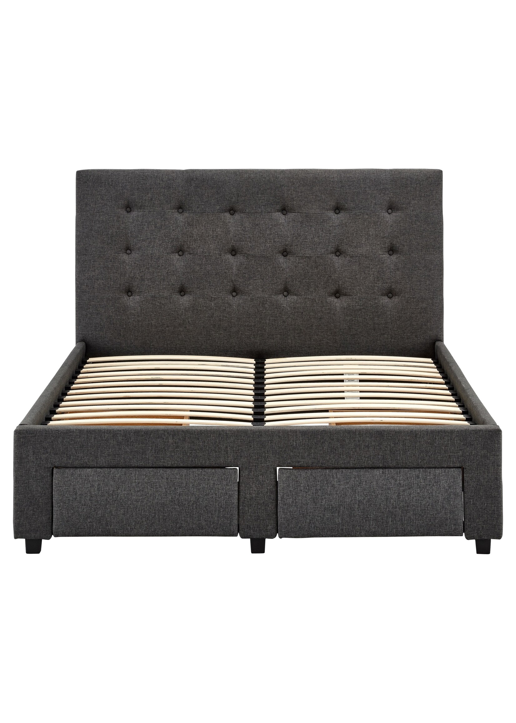 Grey Linen Upholstered Bed with Storage,