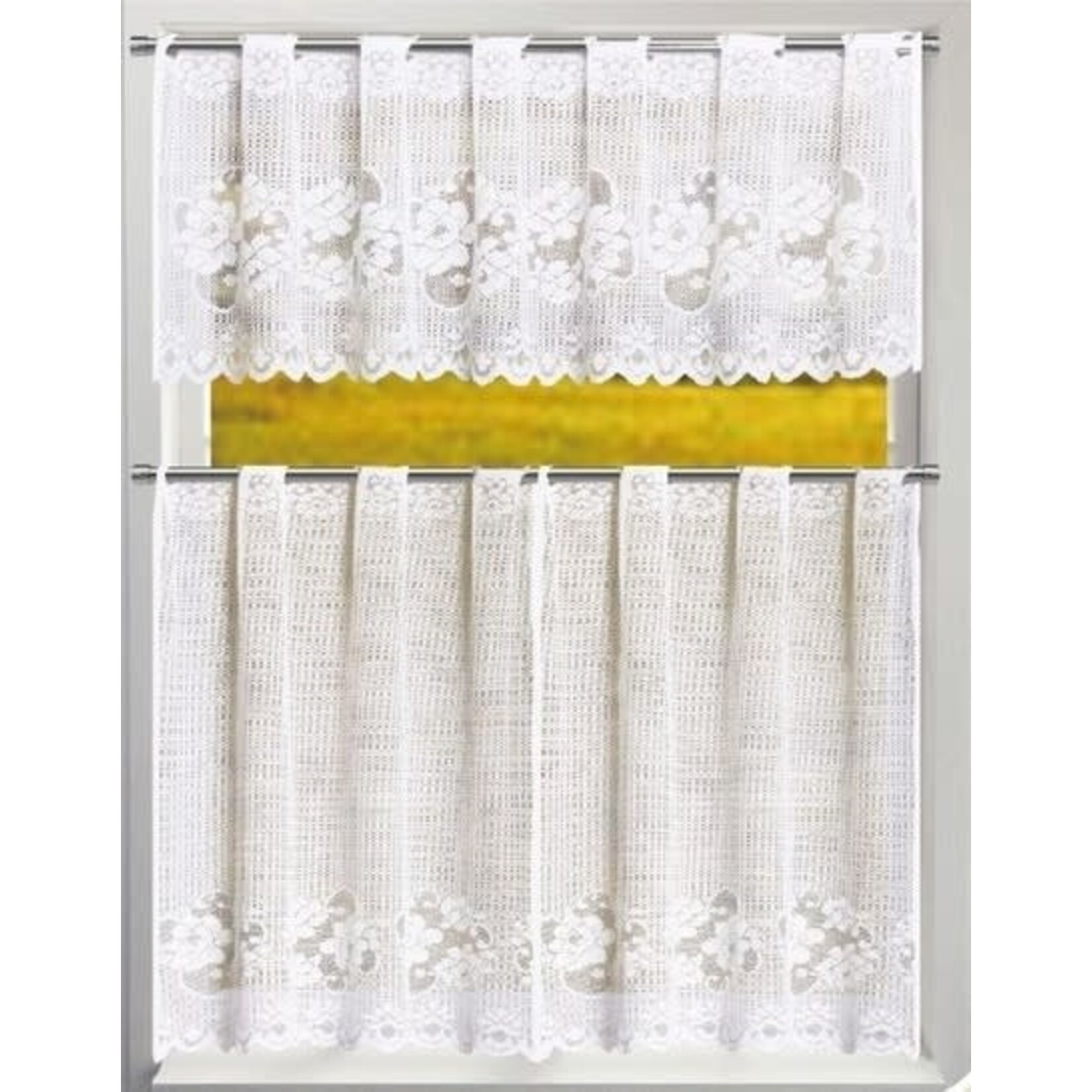3 pcs Lace Valance & Tiers Set-White