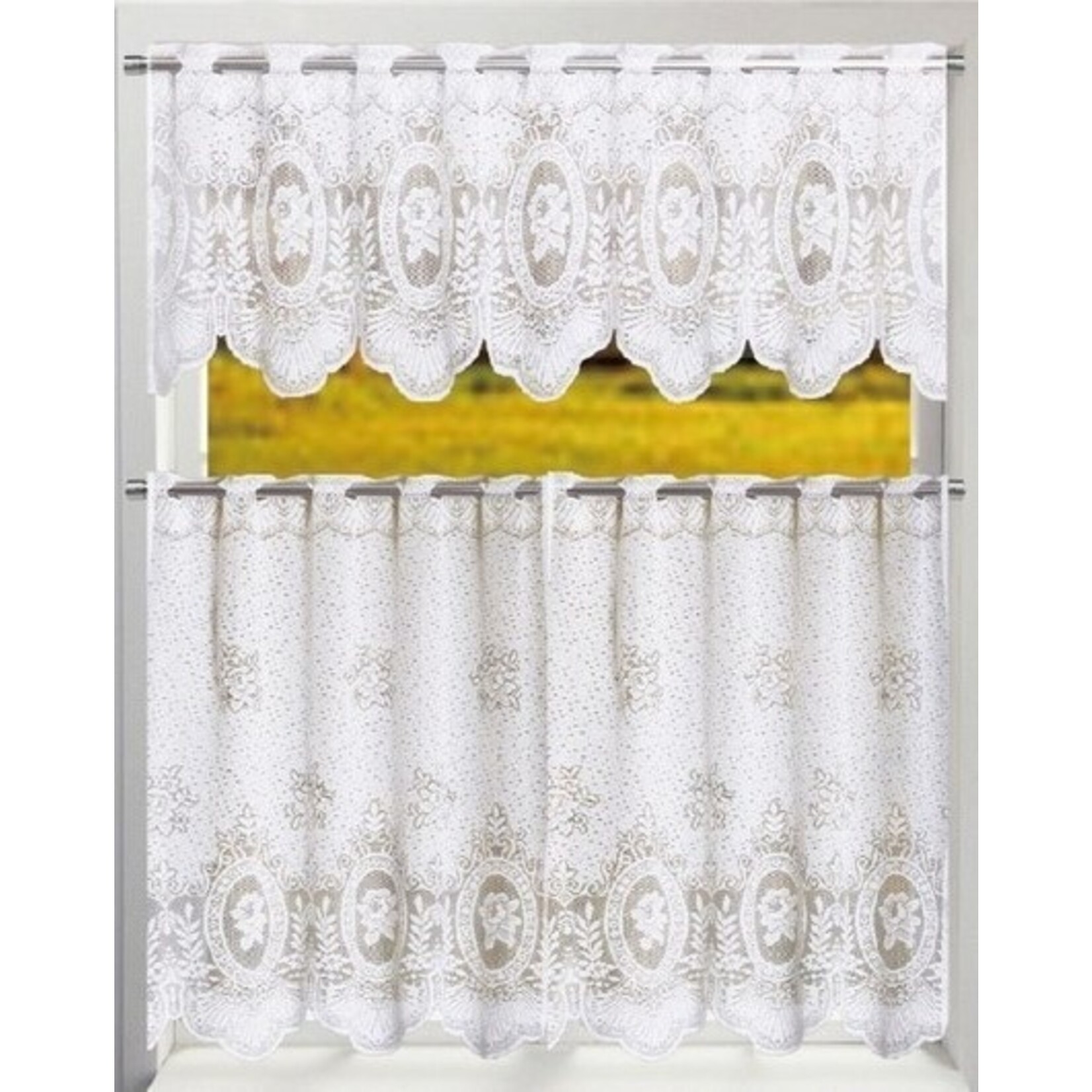3 pcs Lace Valance & Tiers Set-White