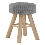 Ottoman, Pouf, Repose Pieds, Tabouret, 12" Rond, Velours, Pattes En Bois, Gris, Naturel, Contemporain, Moderne