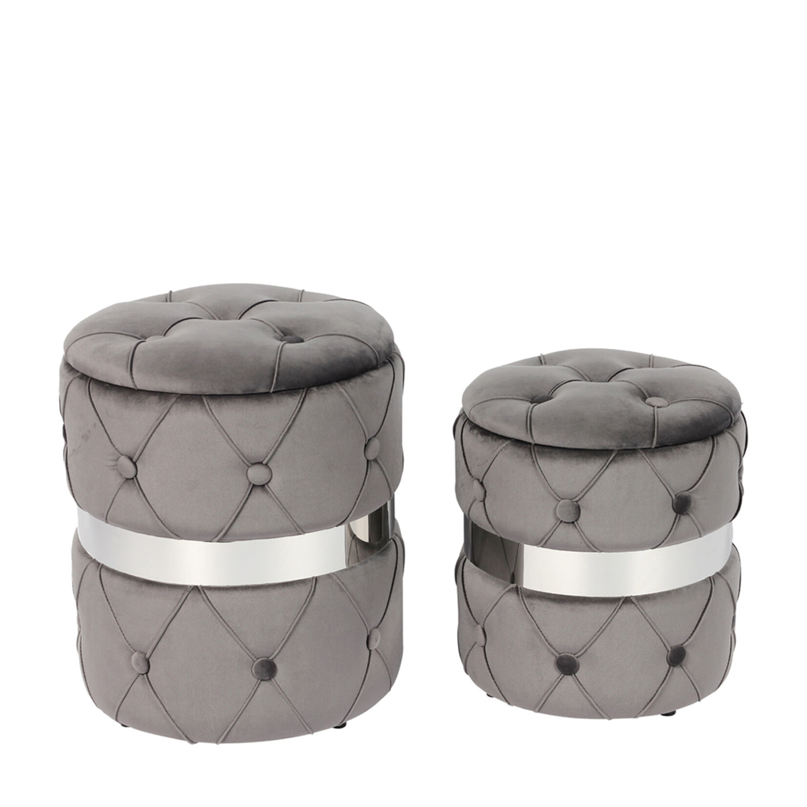 ITY INTERNATIONAL Set of 2 Round Ottomans w/Storage, Grey