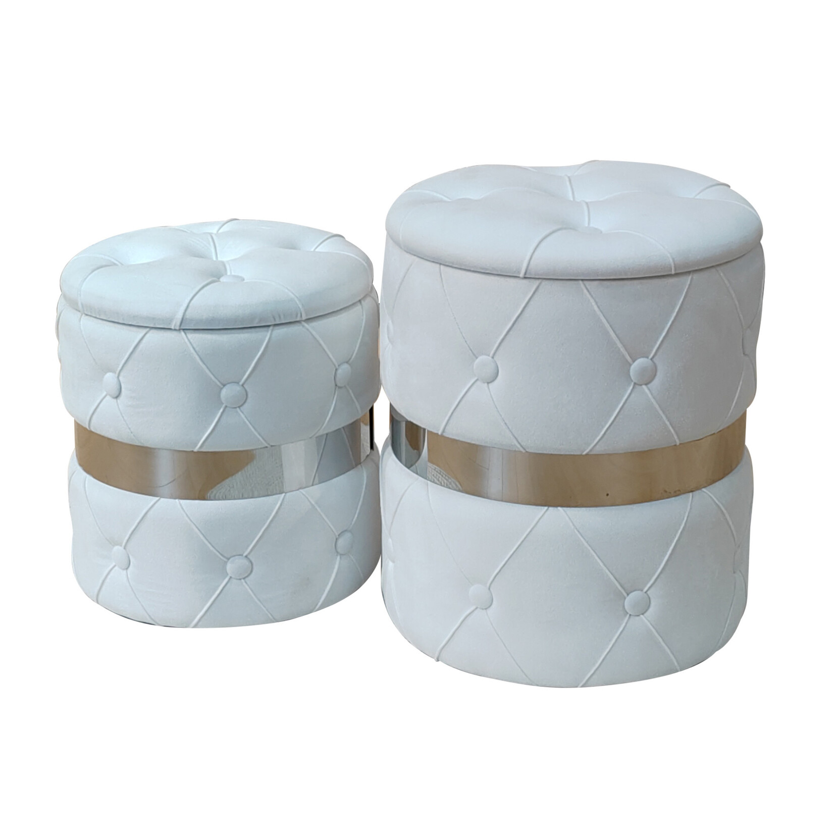 ITY INTERNATIONAL Set of 2 Round Ottomans w/Storage, White