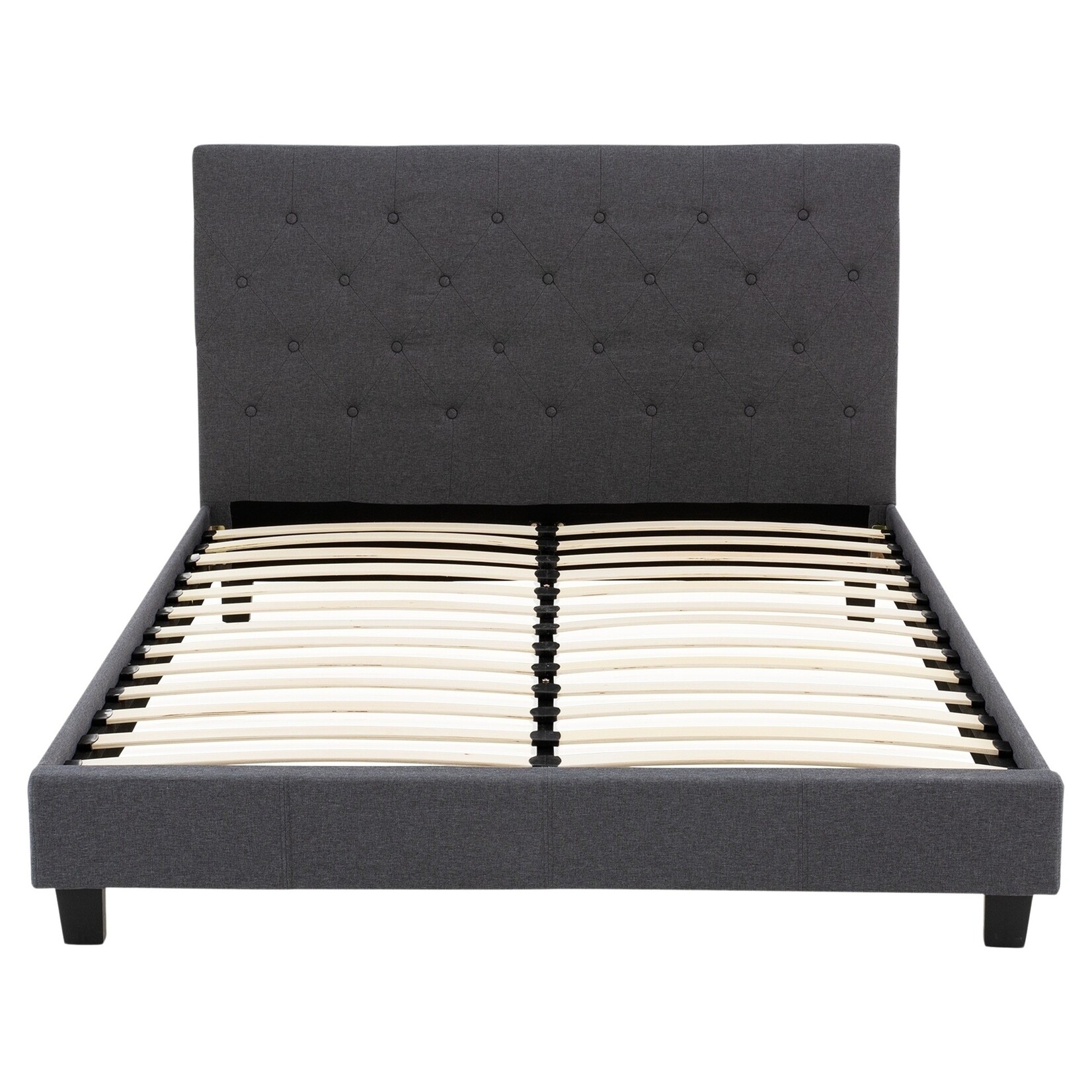 Dark Grey Button Tufted Upholstered Platform Bed