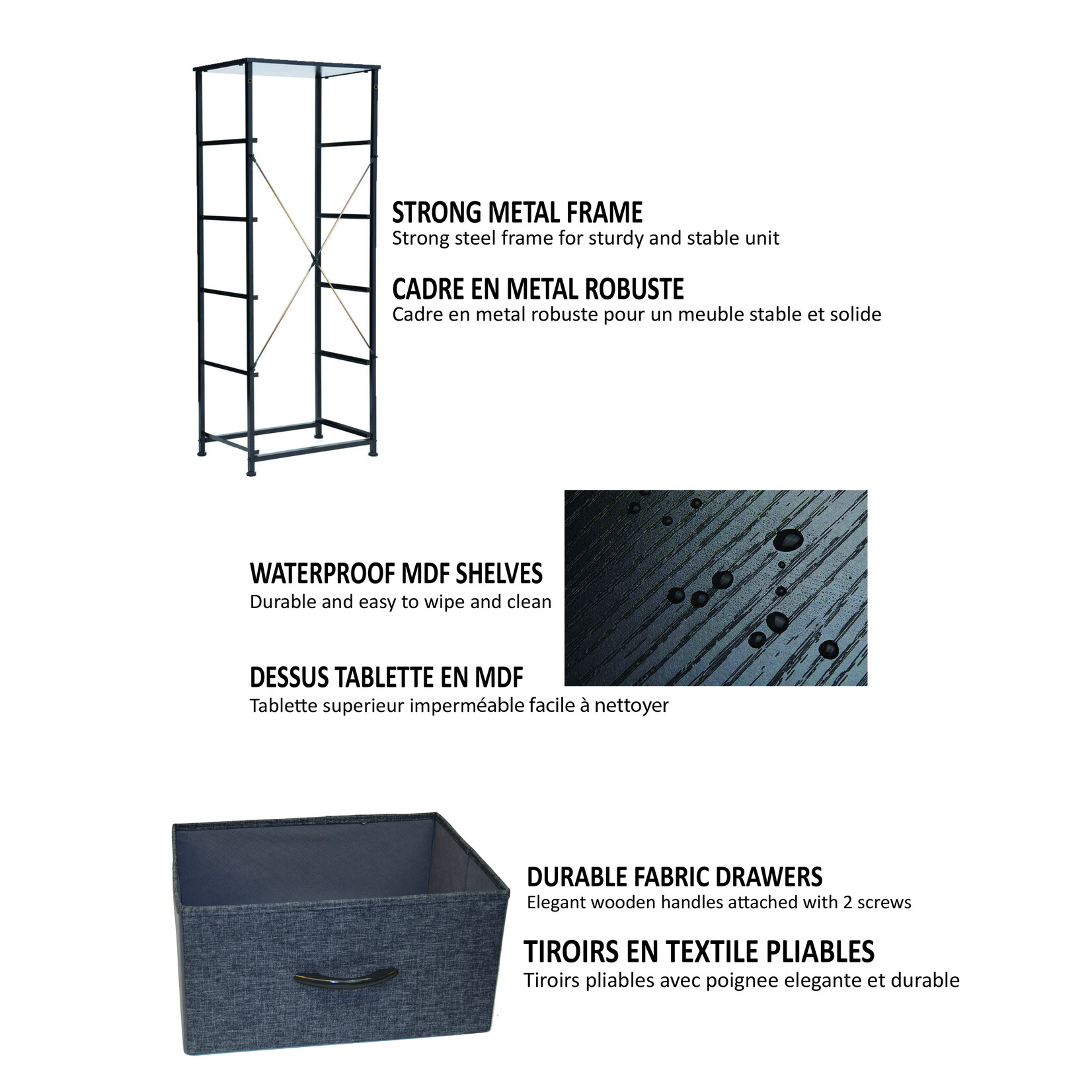 ITY INTERNATIONAL 5-Drawer Fabric Organizer, Black