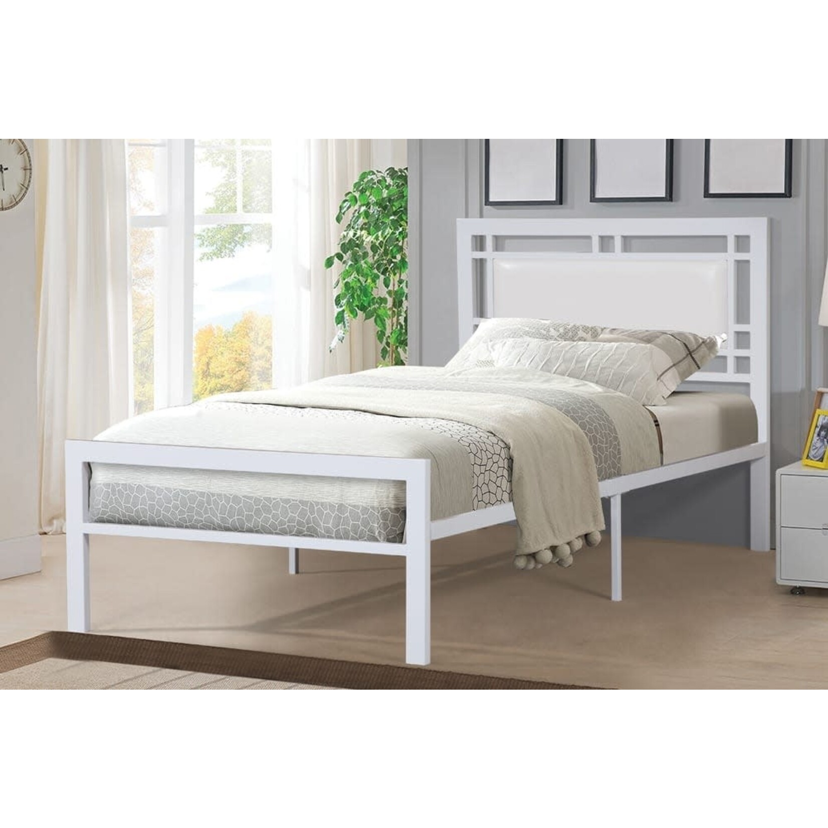 T2201 White Metal Bed Frame, Double