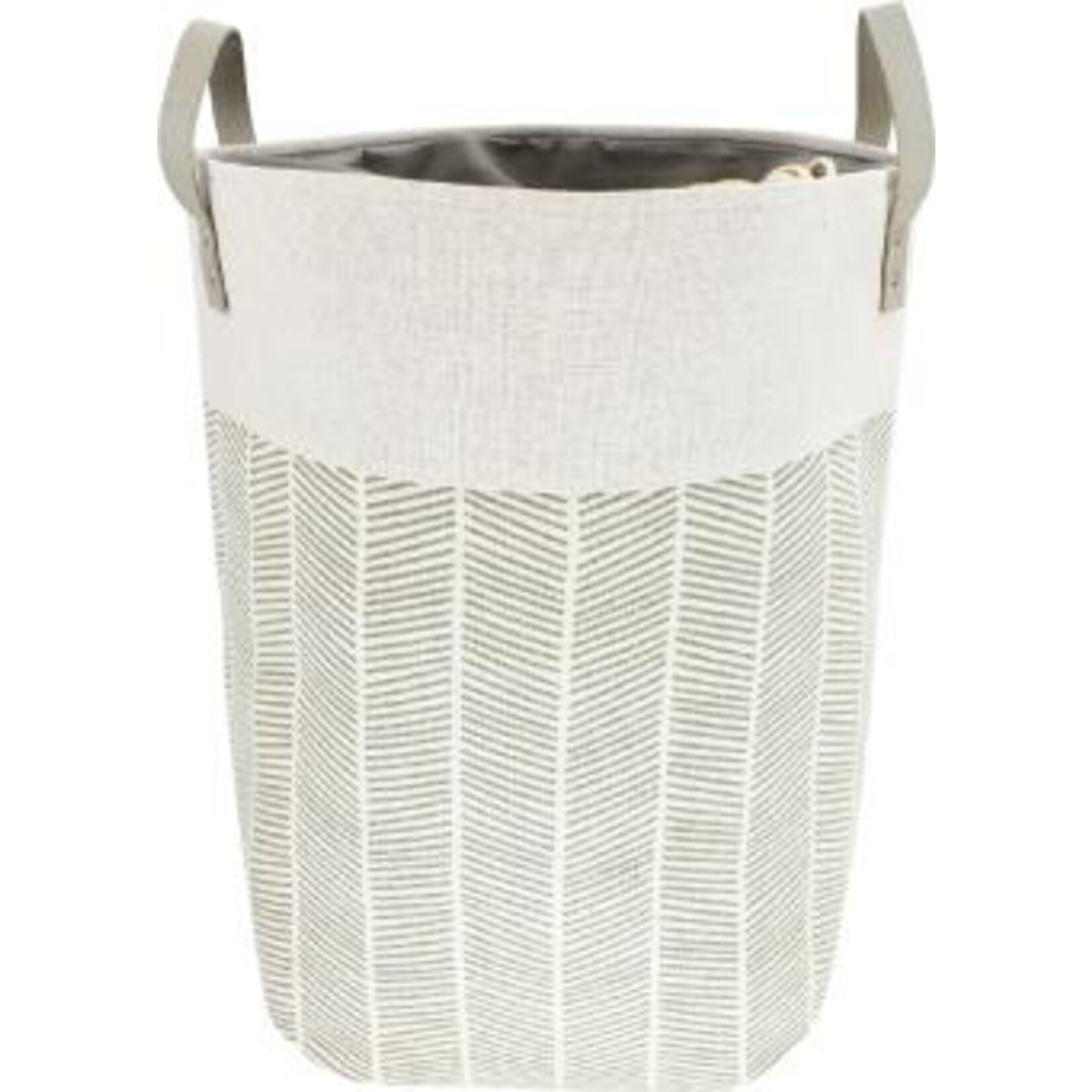 ITY INTERNATIONAL Laundry Basket in Canvas, Beige Herringbone