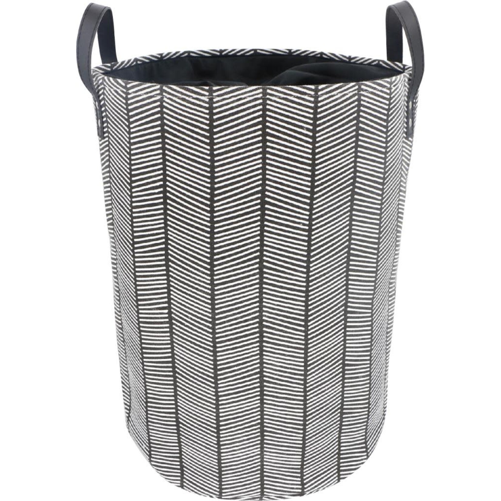 ITY INTERNATIONAL Laundry Basket in Canvas, Black Herringbone