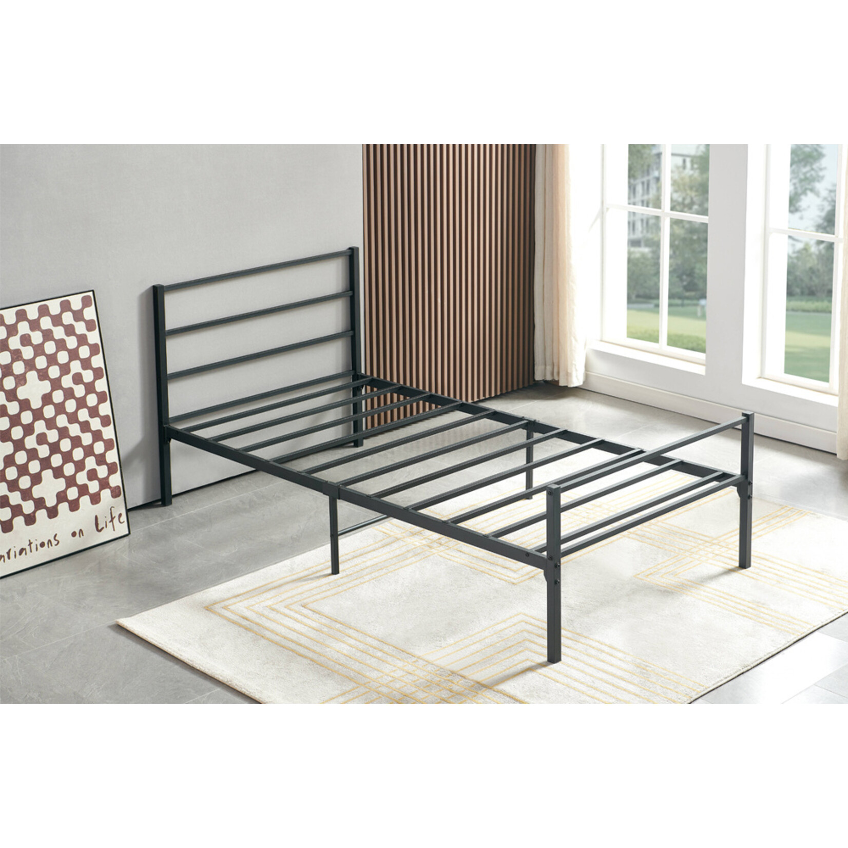Lit plateforme en métal noir, Simple