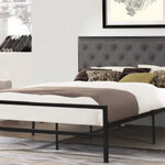 BED FRAME GREY LINEN / BLACK METAL