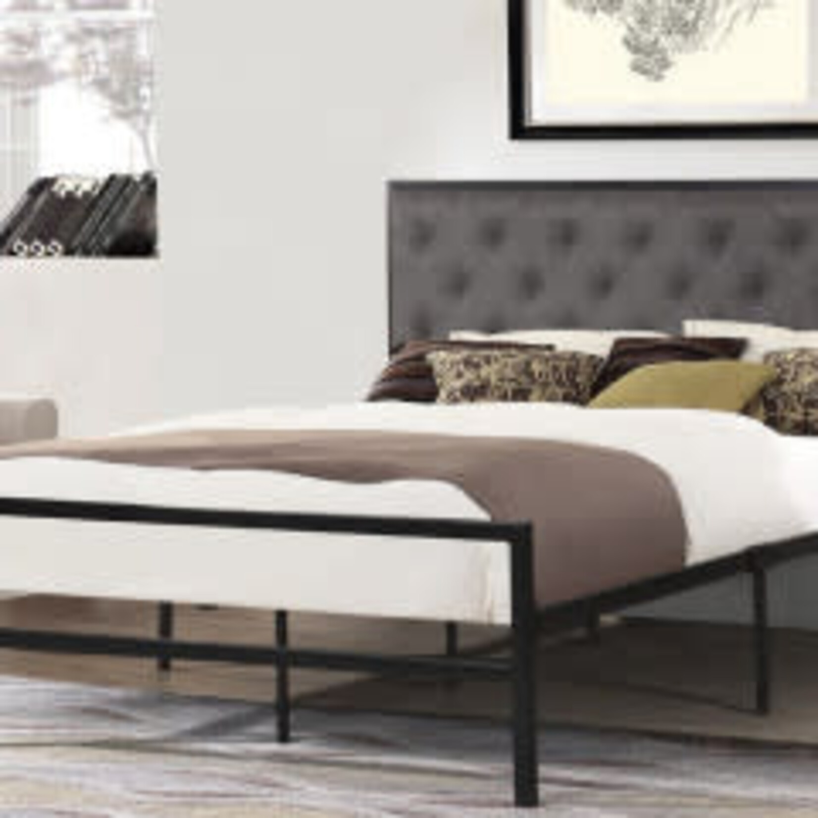 BED FRAME GREY LINEN / BLACK METAL