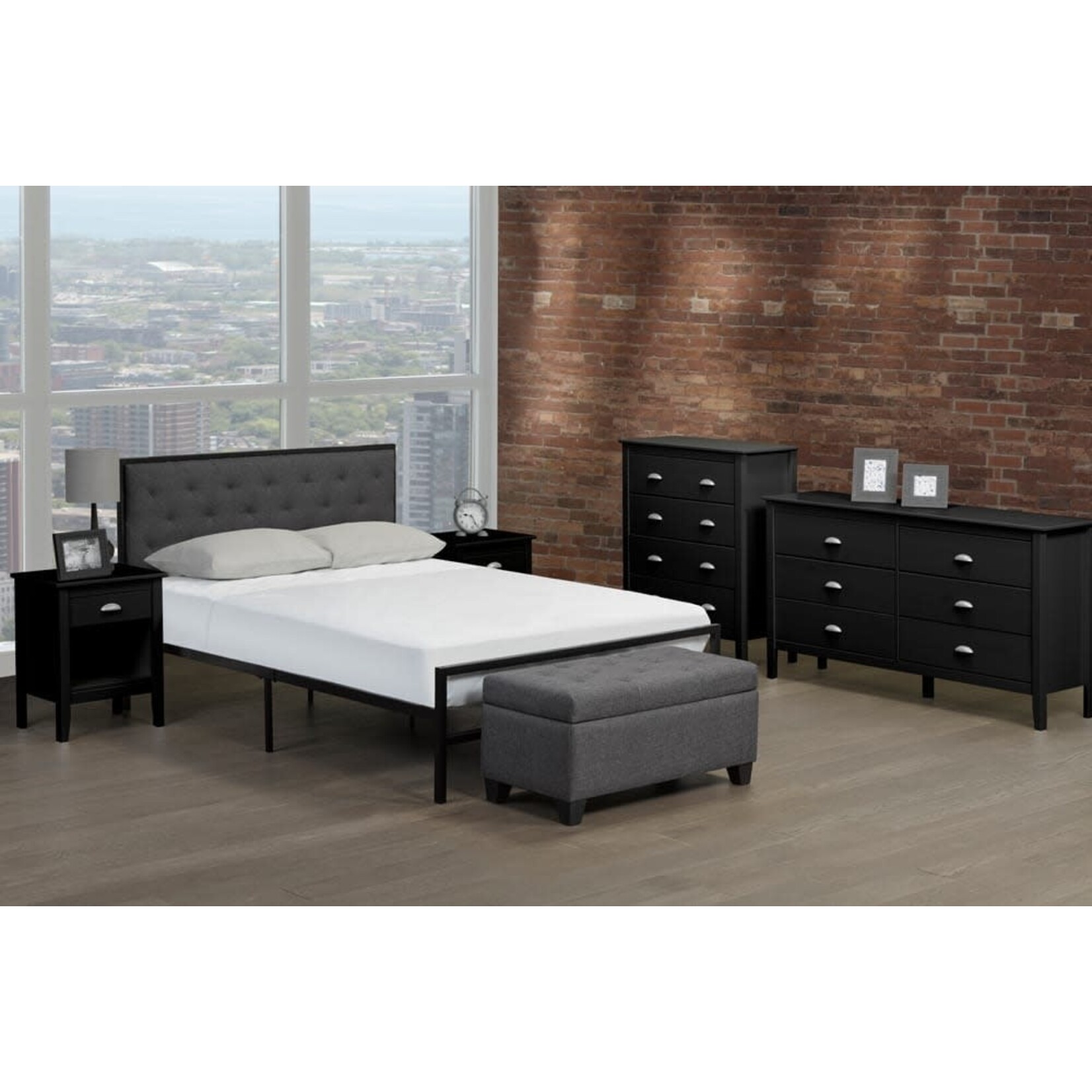 BED FRAME GREY LINEN / BLACK METAL