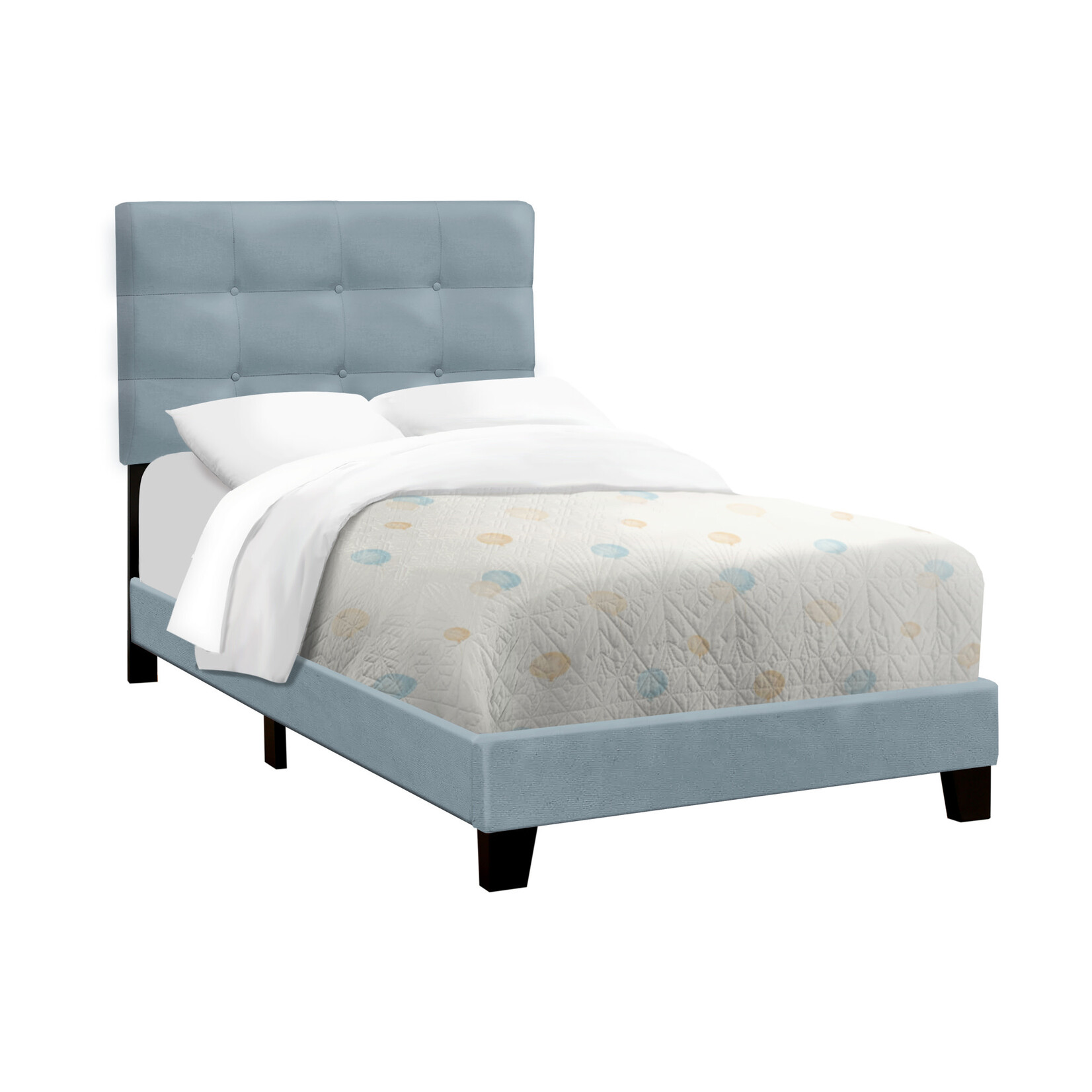 Blue Velvet Upholstered Bed Frame, Twin