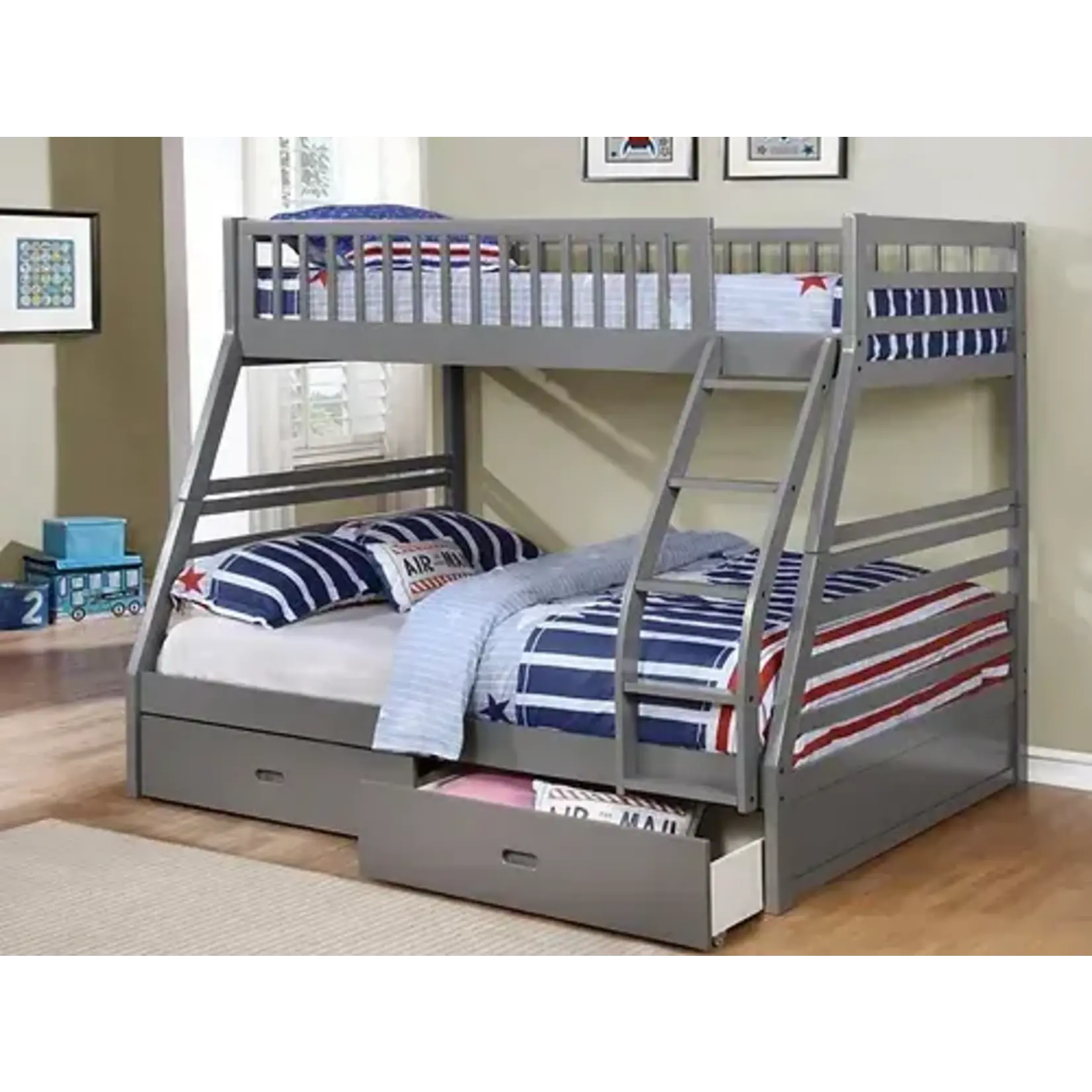 TWIN/DOUBLE BUNK BED +DRAWERS GREY