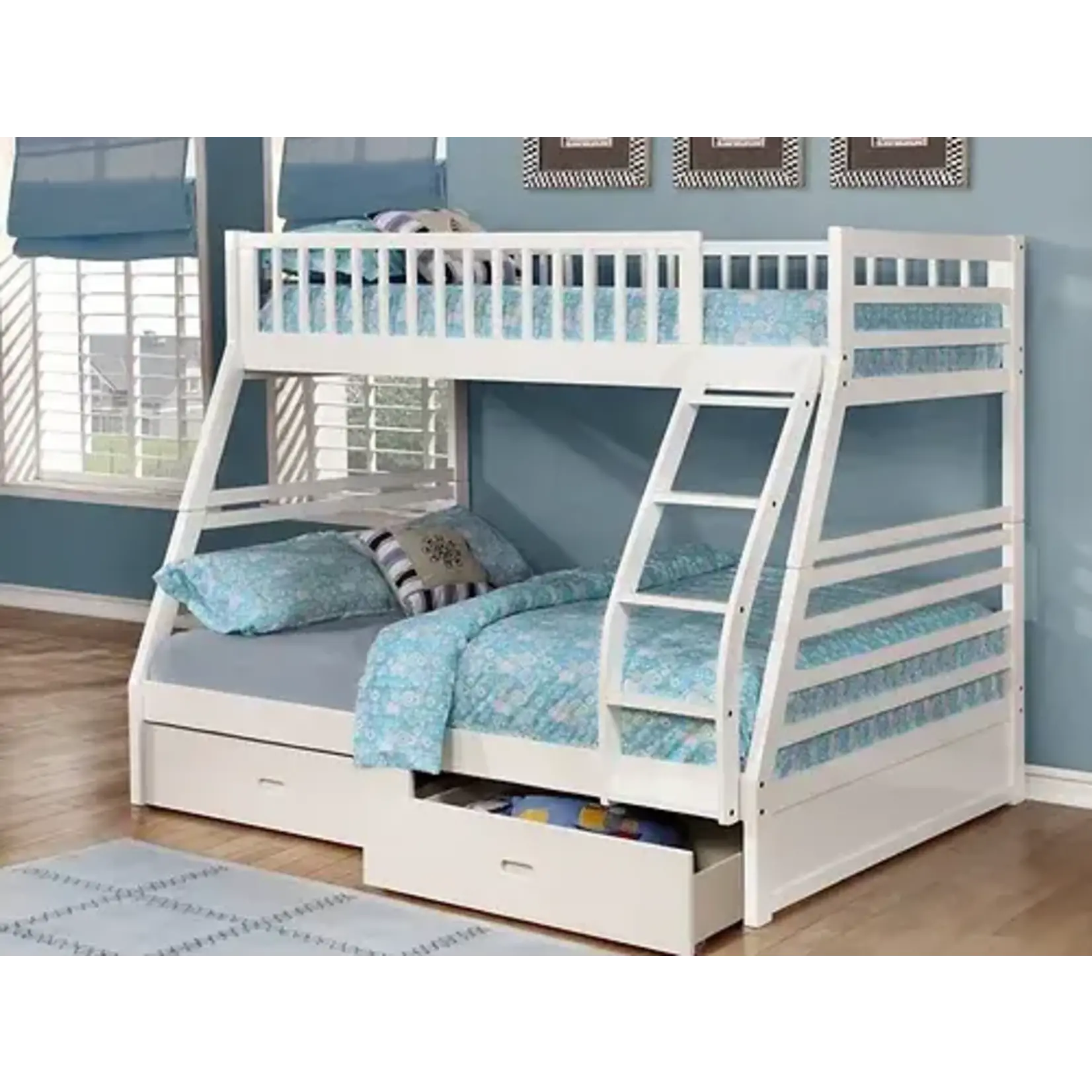 TWIN/DOUBLE BUNK BED +DRAWERS  WHITE