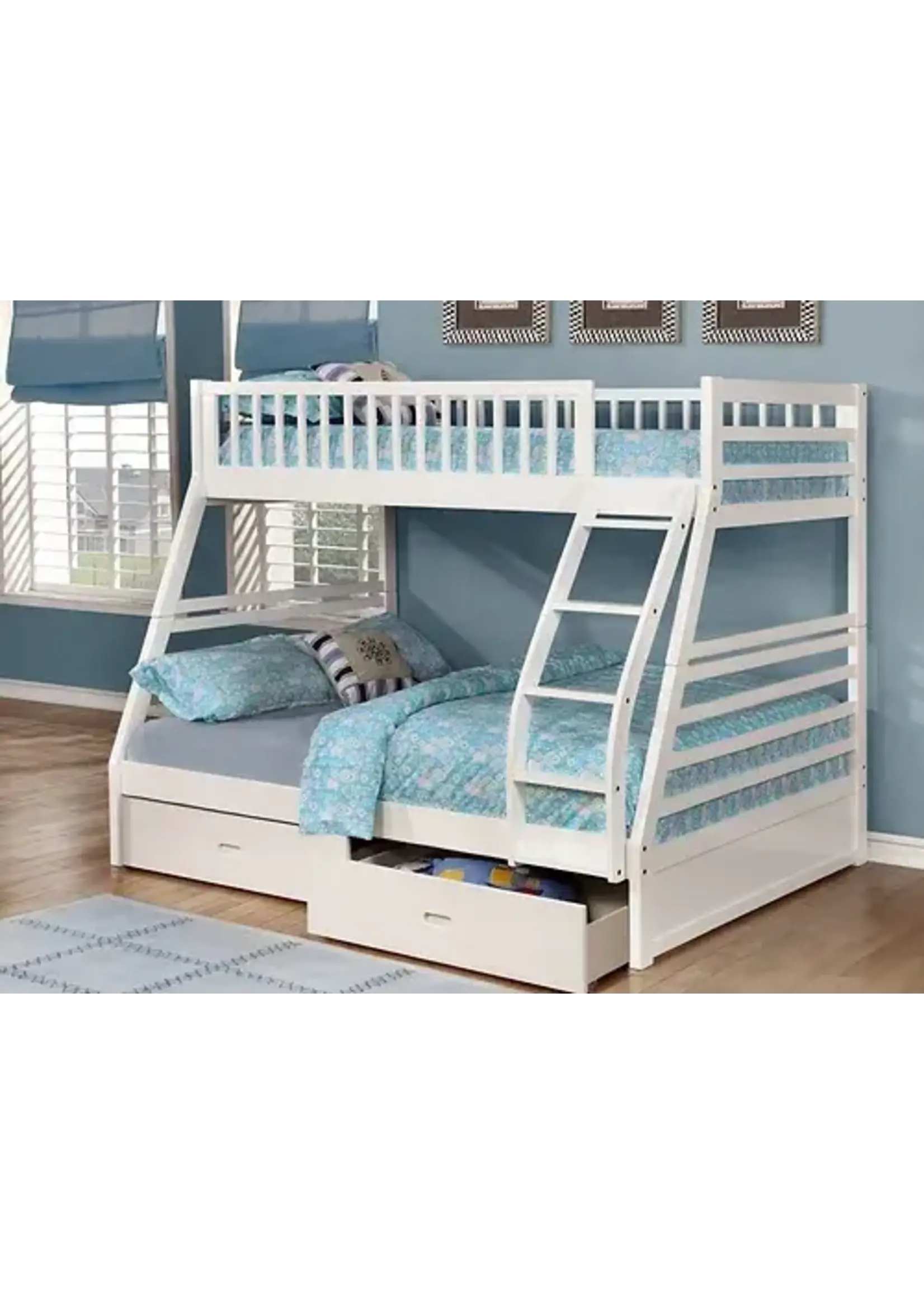 TWIN/DOUBLE BUNK BED +DRAWERS WHITE - MAISON CAPLAN