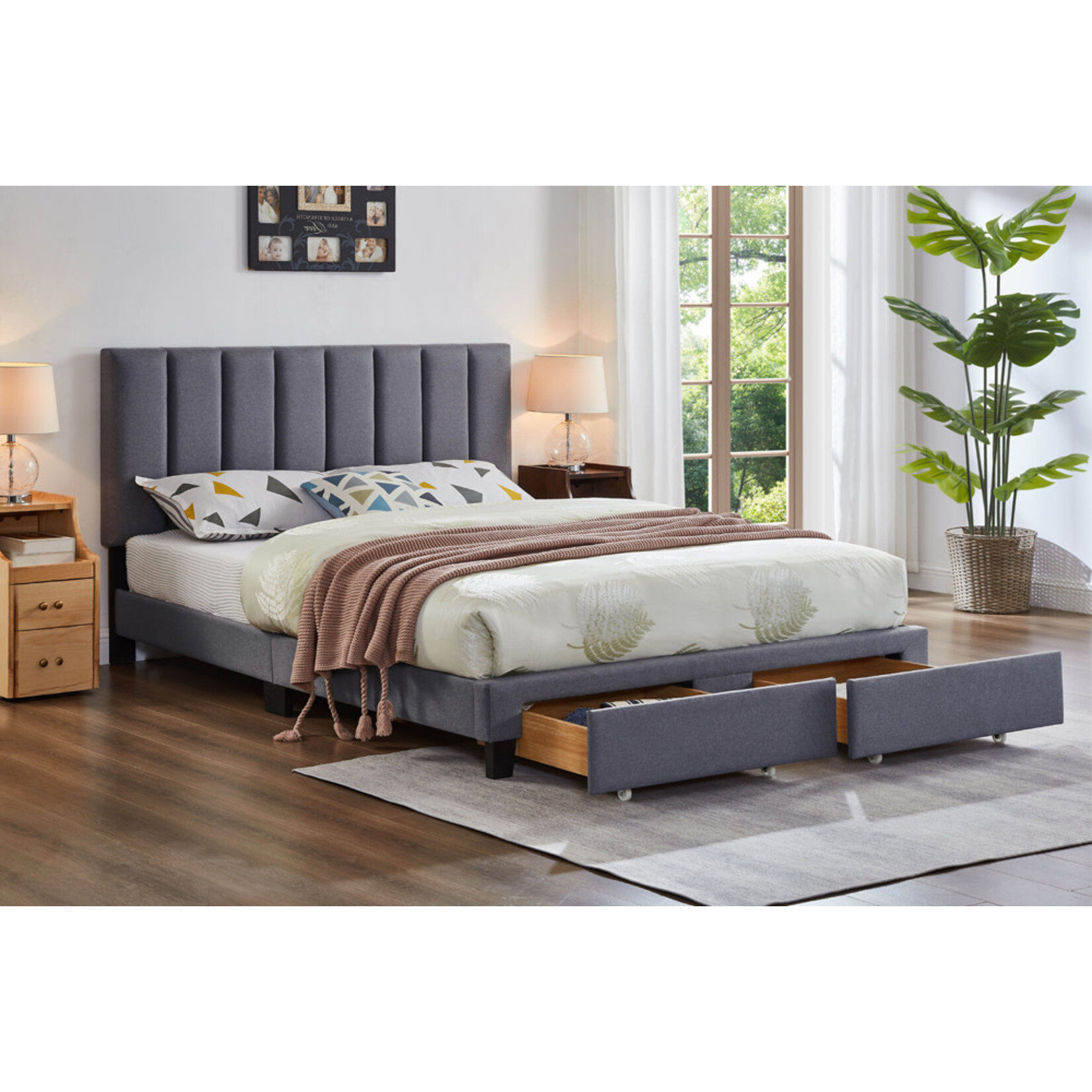 Cadre de Lit Rembourré Gris avec Rangement, Gris